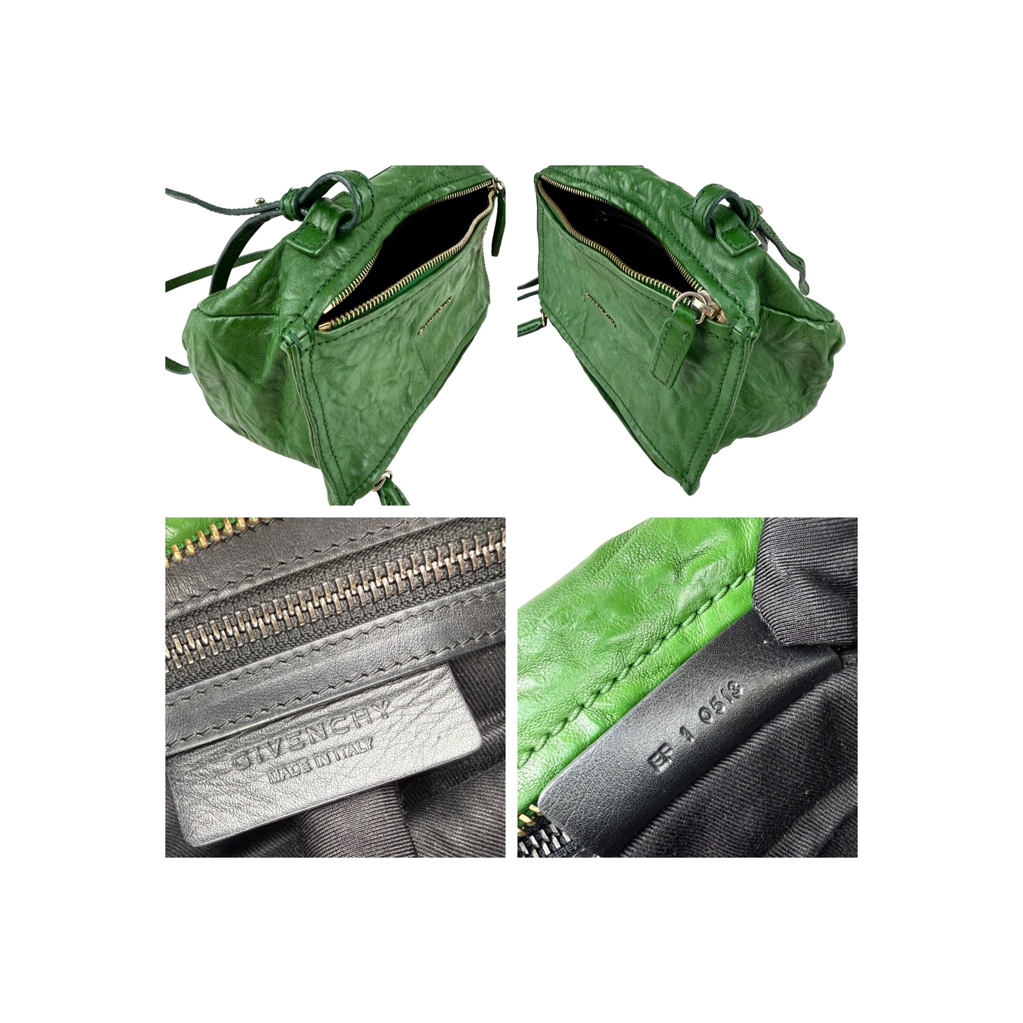 Givenchy Green Wrinkled Sheepskin Leather Mini Pandora Bag