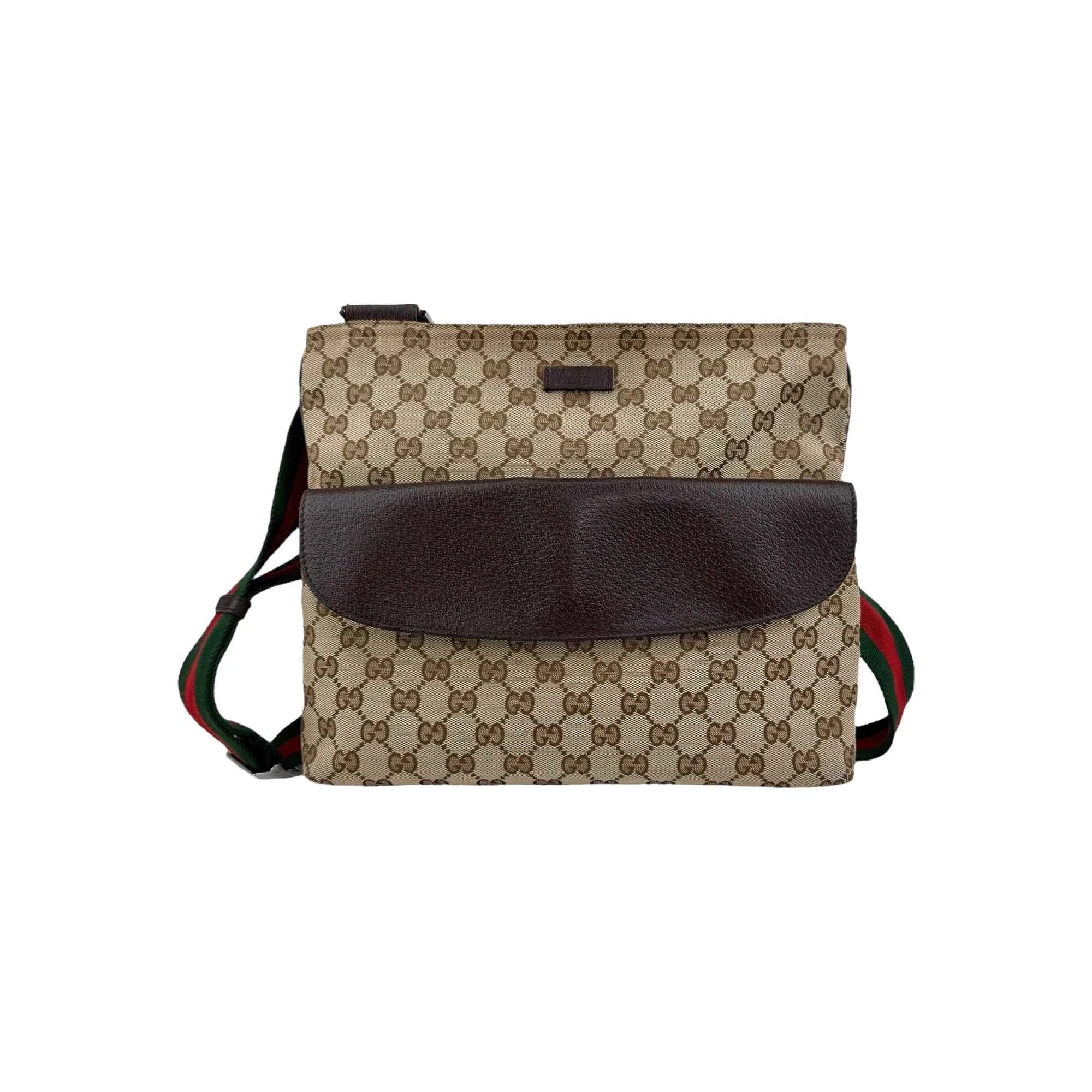 Gucci Beige/Brown GG Canvas Web Messenger Bag