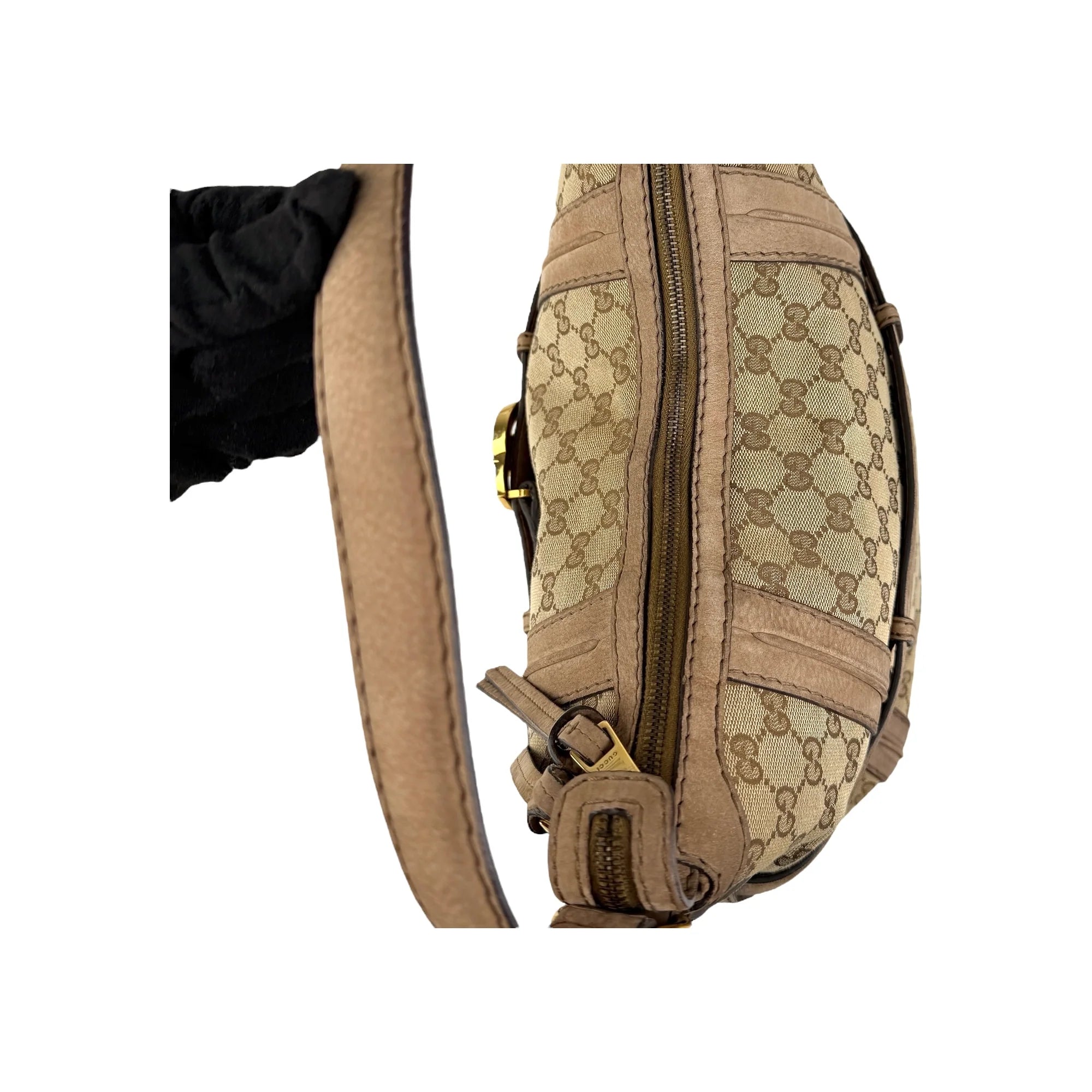 Gucci Beige Canvas/Nubuck GG Running Medium Double G Hobo Bag