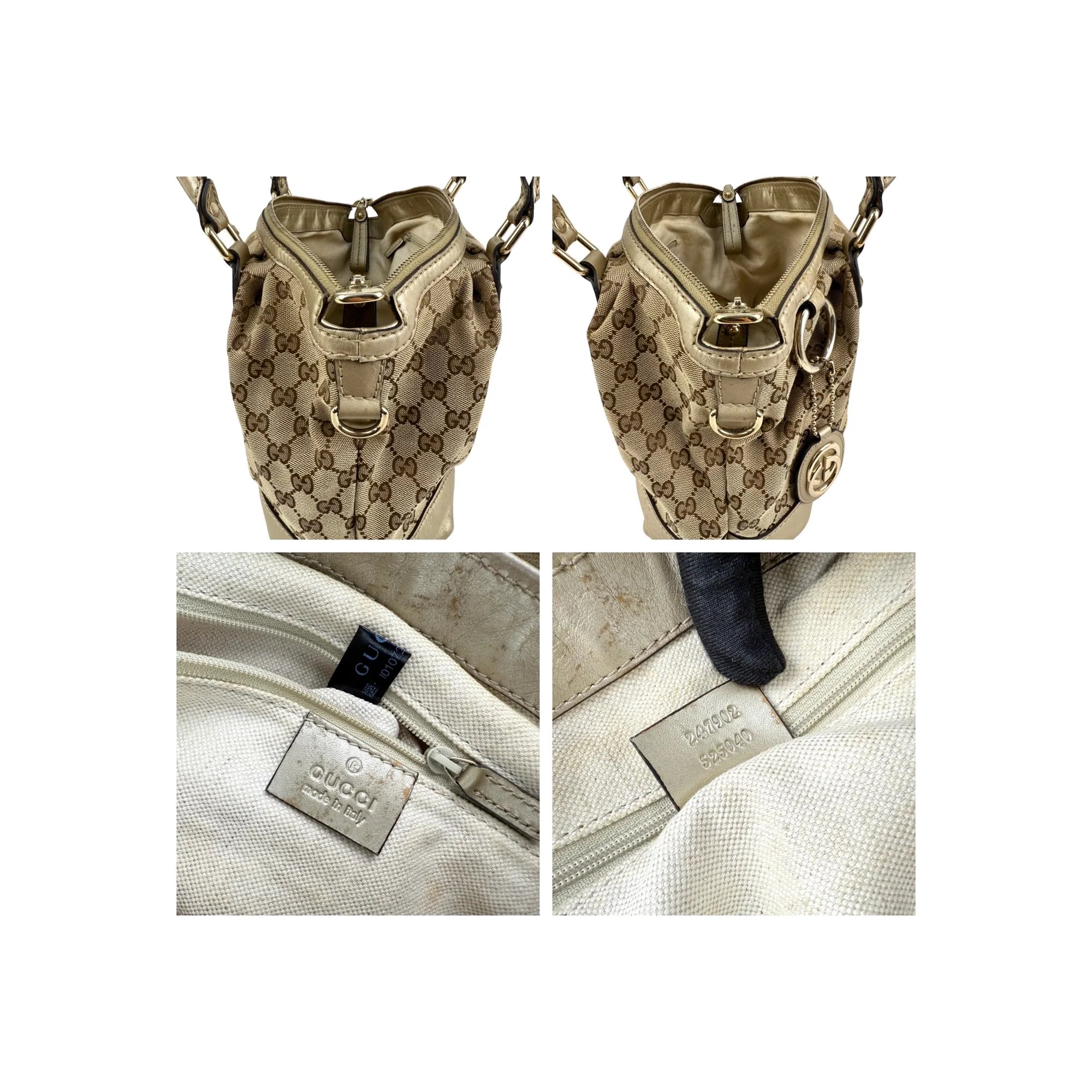 Gucci Beige Gold GG Canvas Sukey Top Handle Bag
