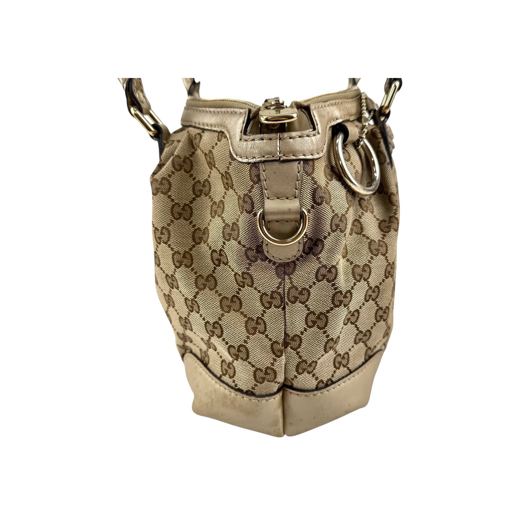 Gucci Beige Gold GG Canvas Sukey Top Handle Bag