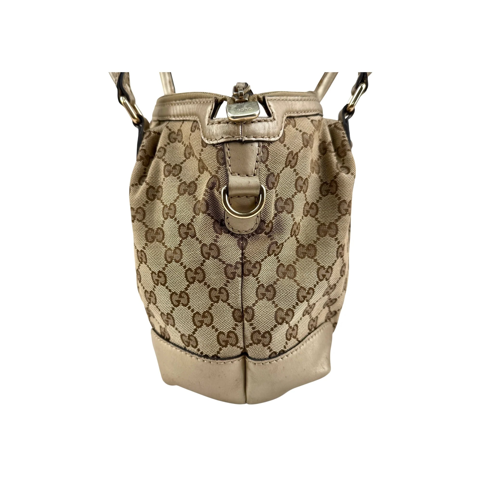 Gucci Beige Gold GG Canvas Sukey Top Handle Bag
