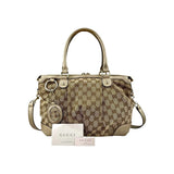 Gucci Beige Gold GG Canvas Sukey Top Handle Bag
