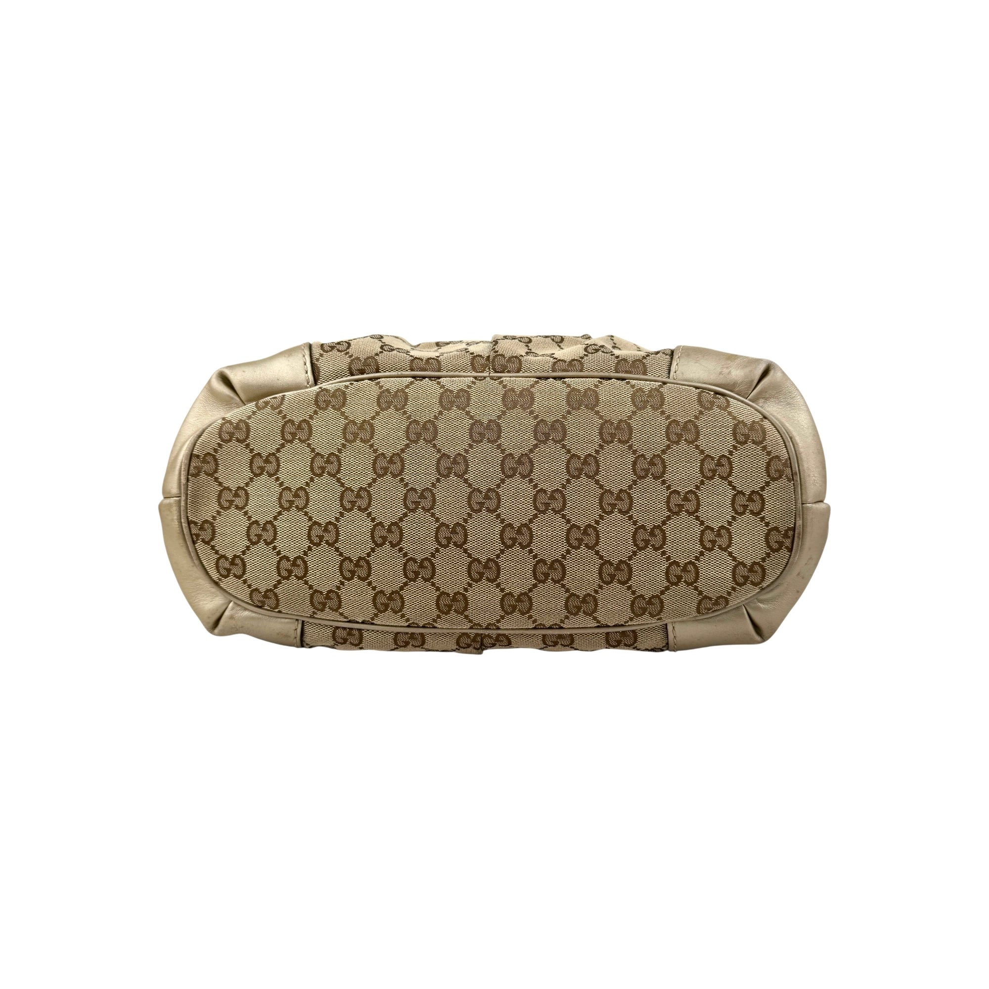 Gucci Beige Gold GG Canvas Sukey Top Handle Bag