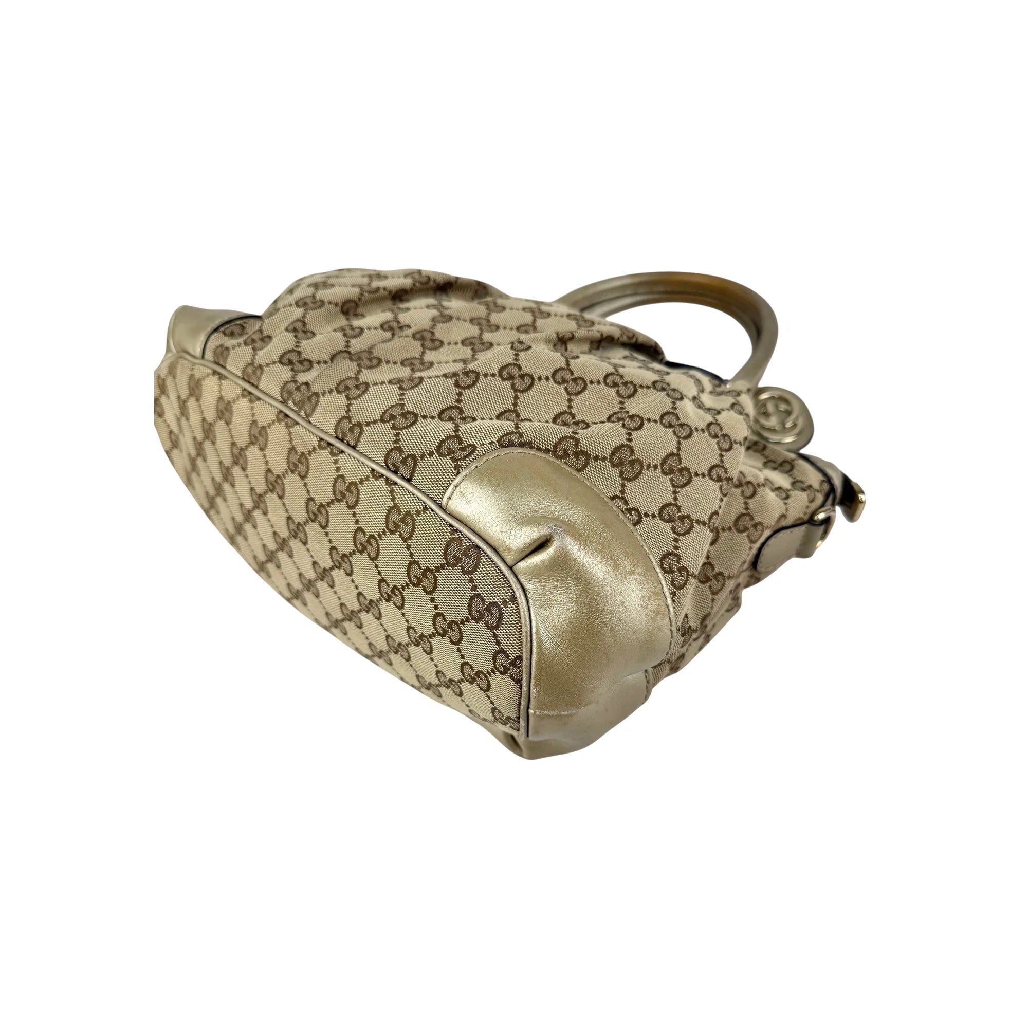 Gucci Beige Gold GG Canvas Sukey Top Handle Bag