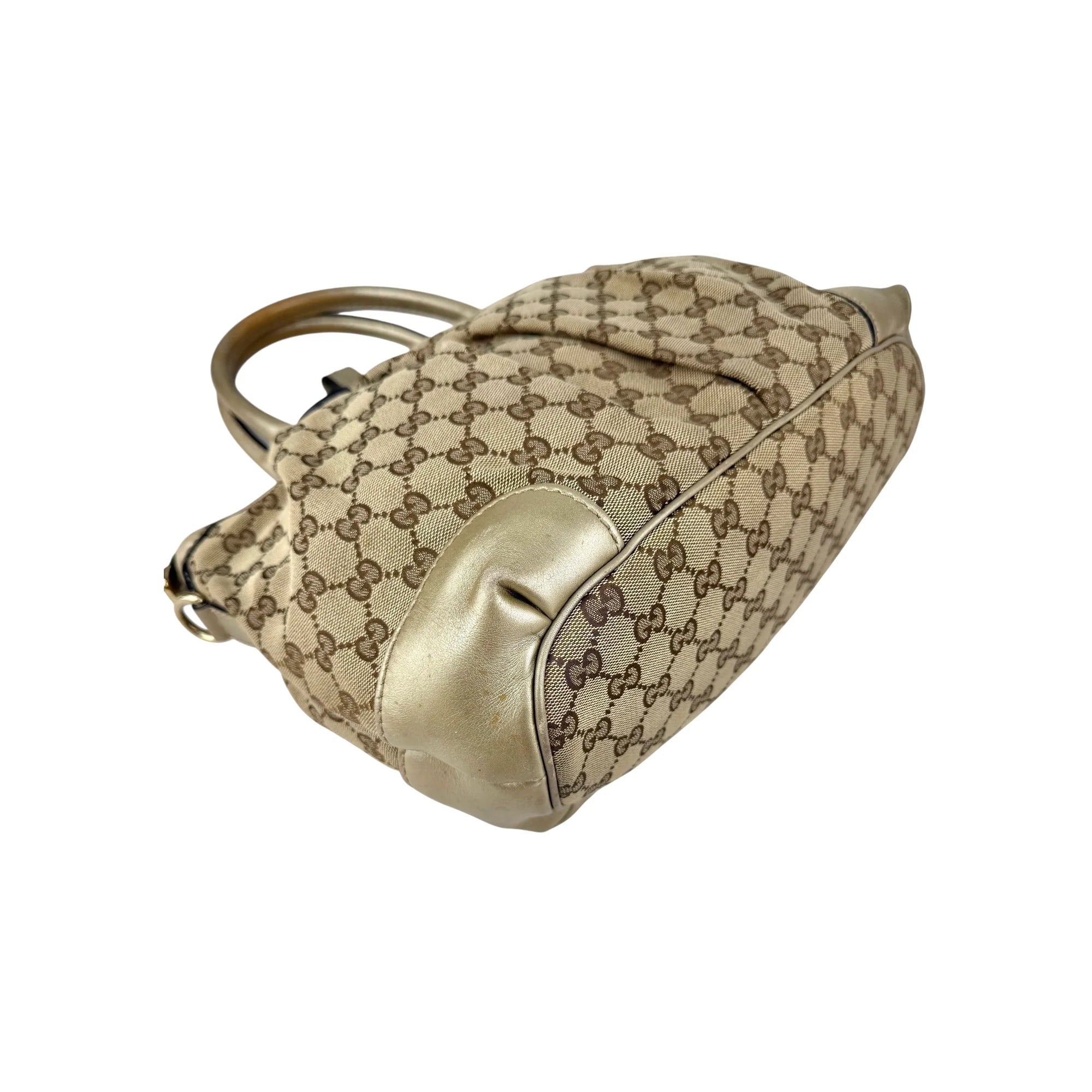 Gucci Beige Gold GG Canvas Sukey Top Handle Bag
