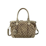 Gucci Beige Gold GG Canvas Sukey Top Handle Bag