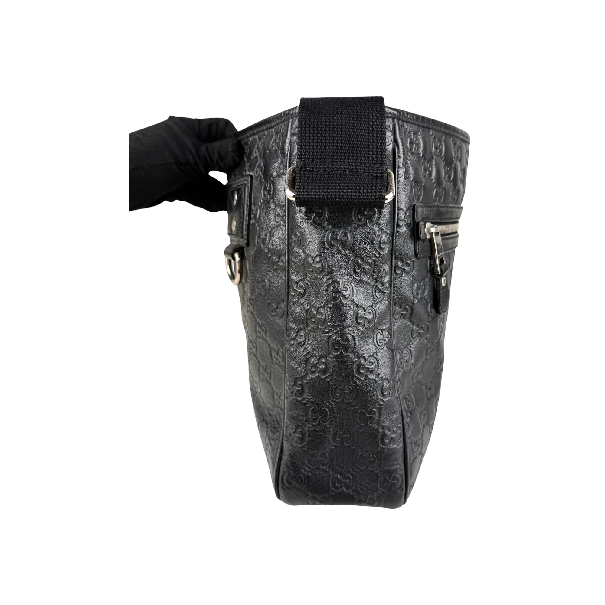 Gucci Black Guccissima Web Crossbody Bag