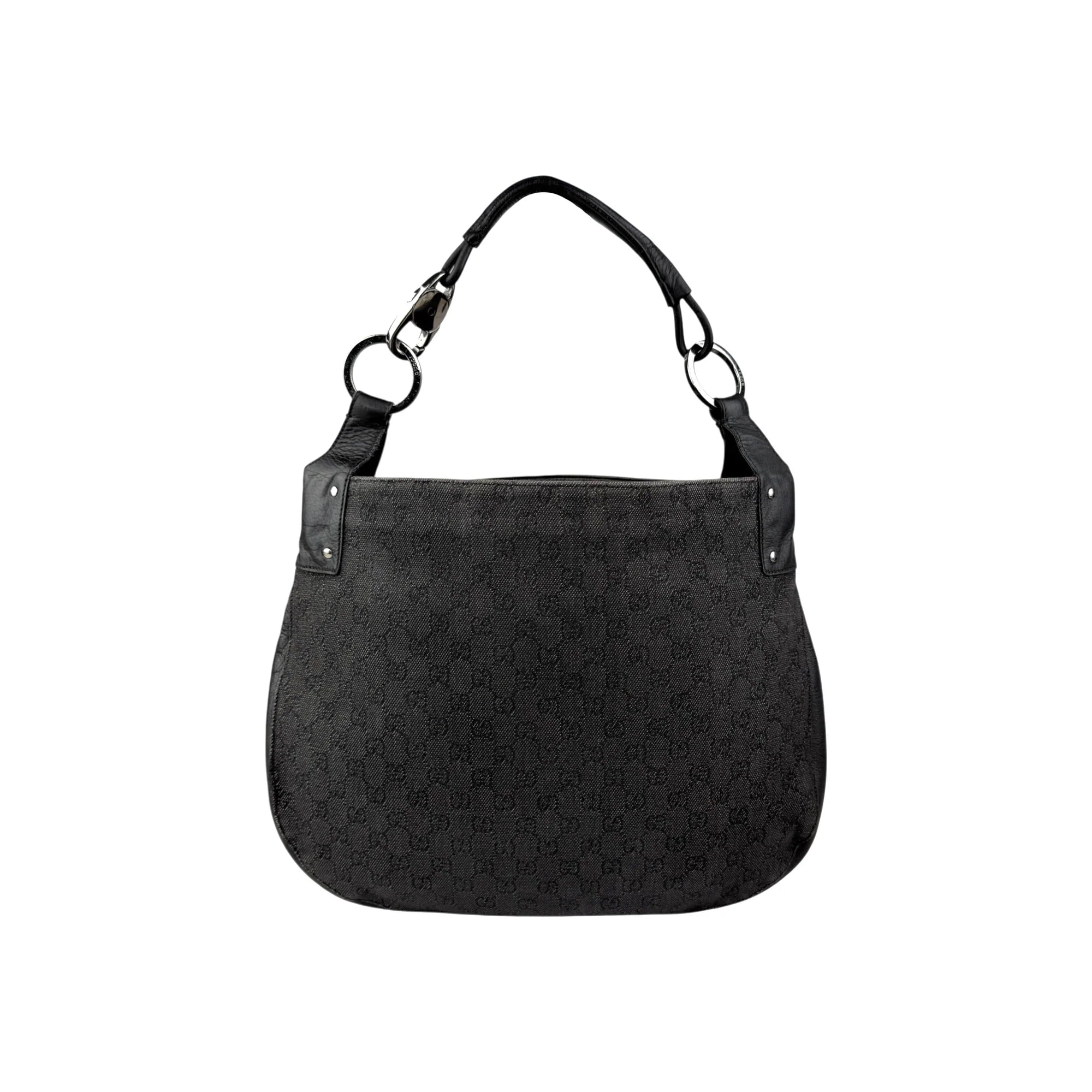Gucci Black Horsebit Canvas/Leather Hobo Bag