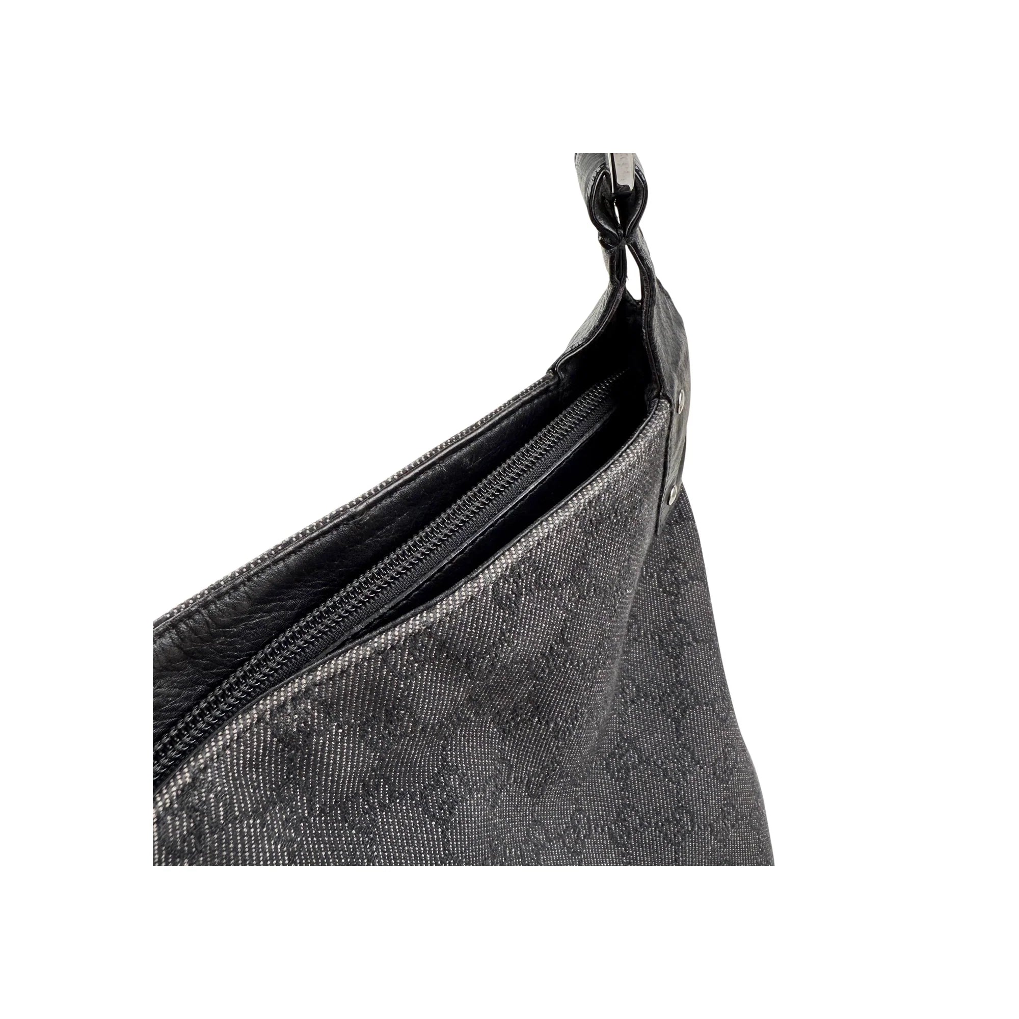 Gucci Black Horsebit Canvas/Leather Hobo Bag