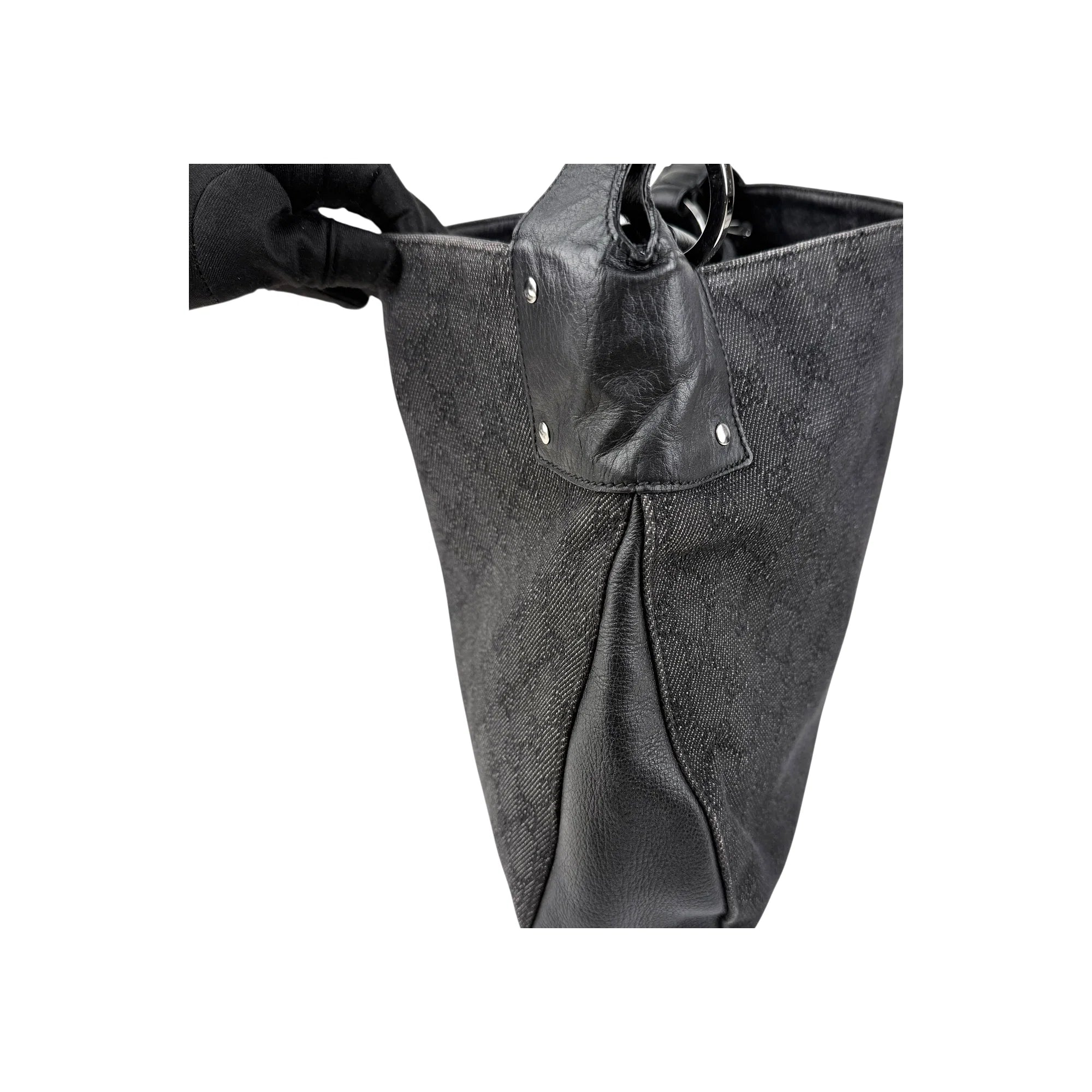 Gucci Black Horsebit Canvas/Leather Hobo Bag