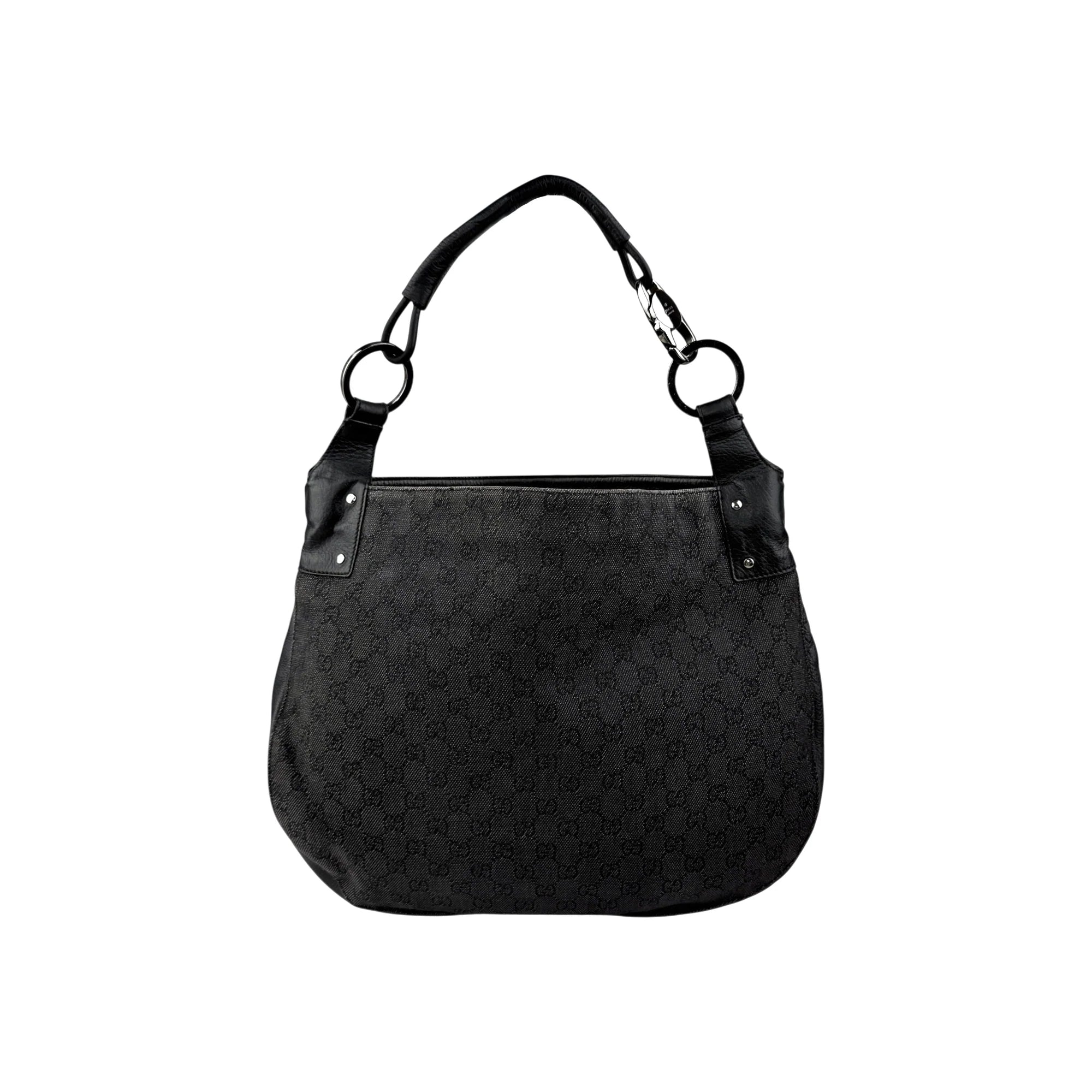 Gucci Black Horsebit Canvas/Leather Hobo Bag