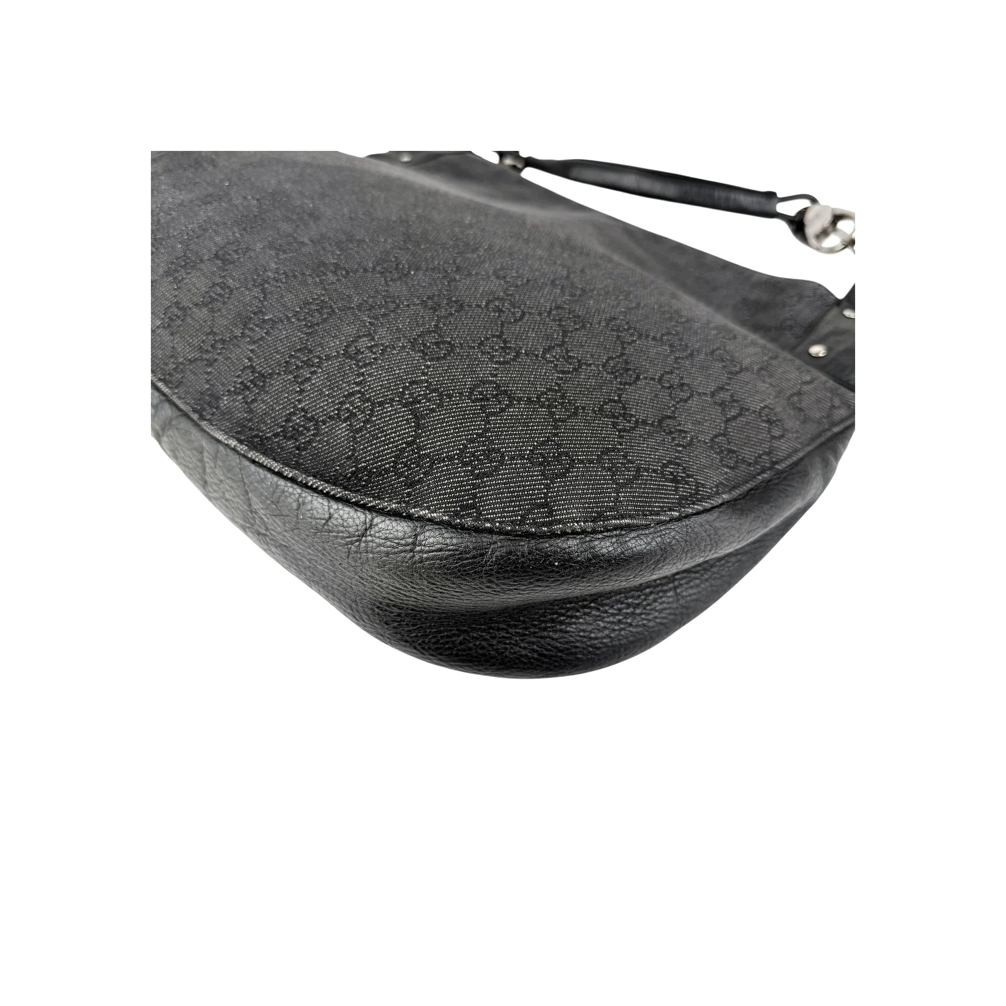 Gucci Black Horsebit Canvas/Leather Hobo Bag