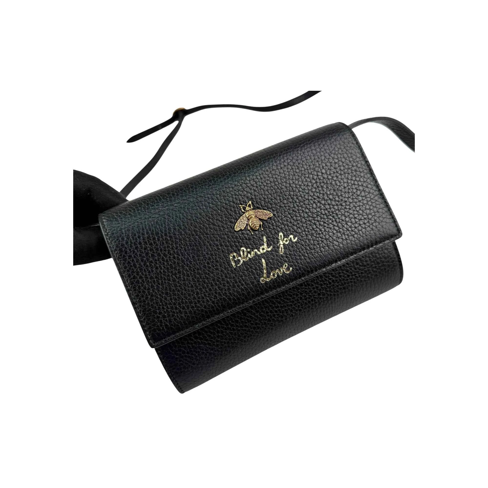Gucci Black Leather Blind for Love Flap Crossbody Bag