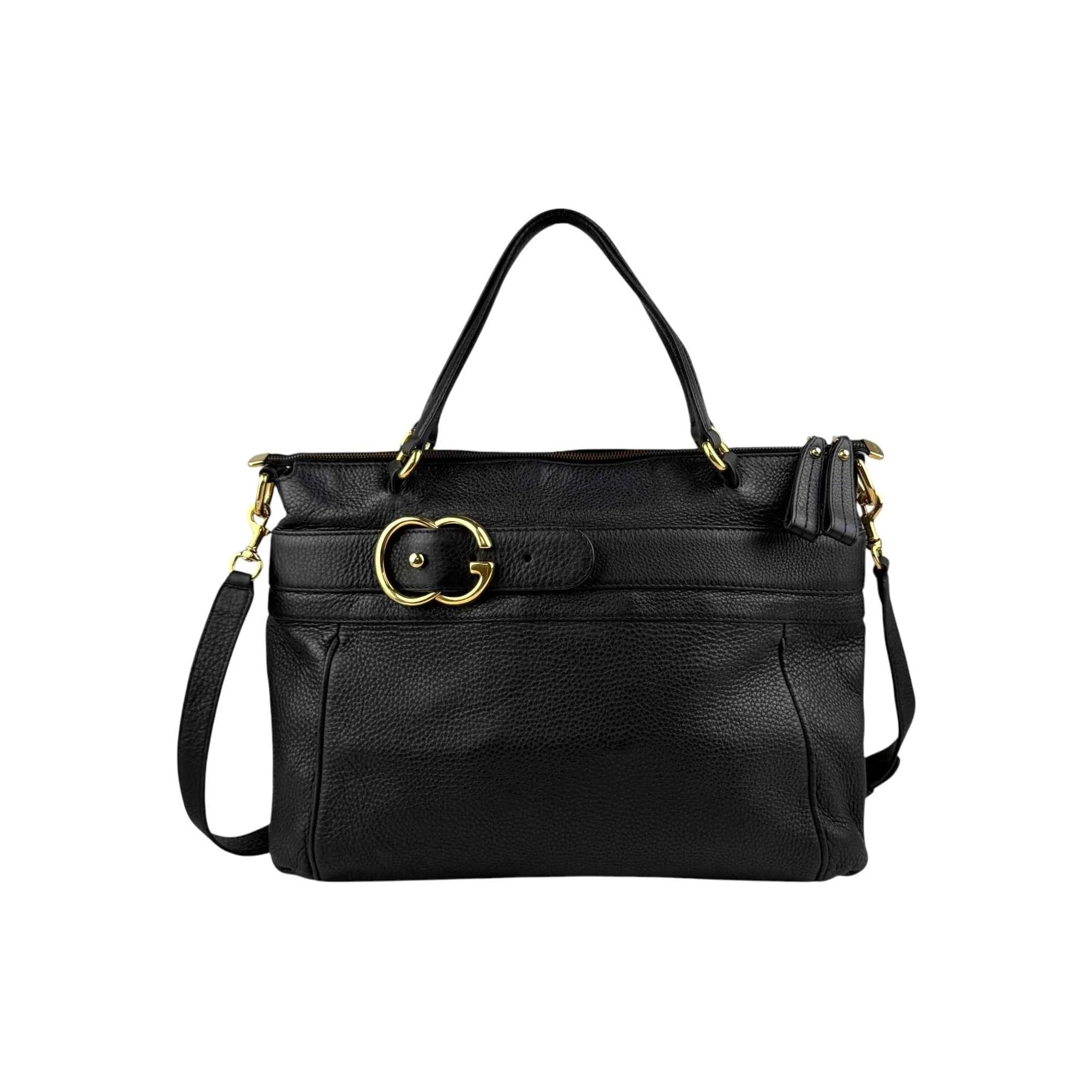 Gucci Black Pebbled Leather Medium Ride Top Handle Bag