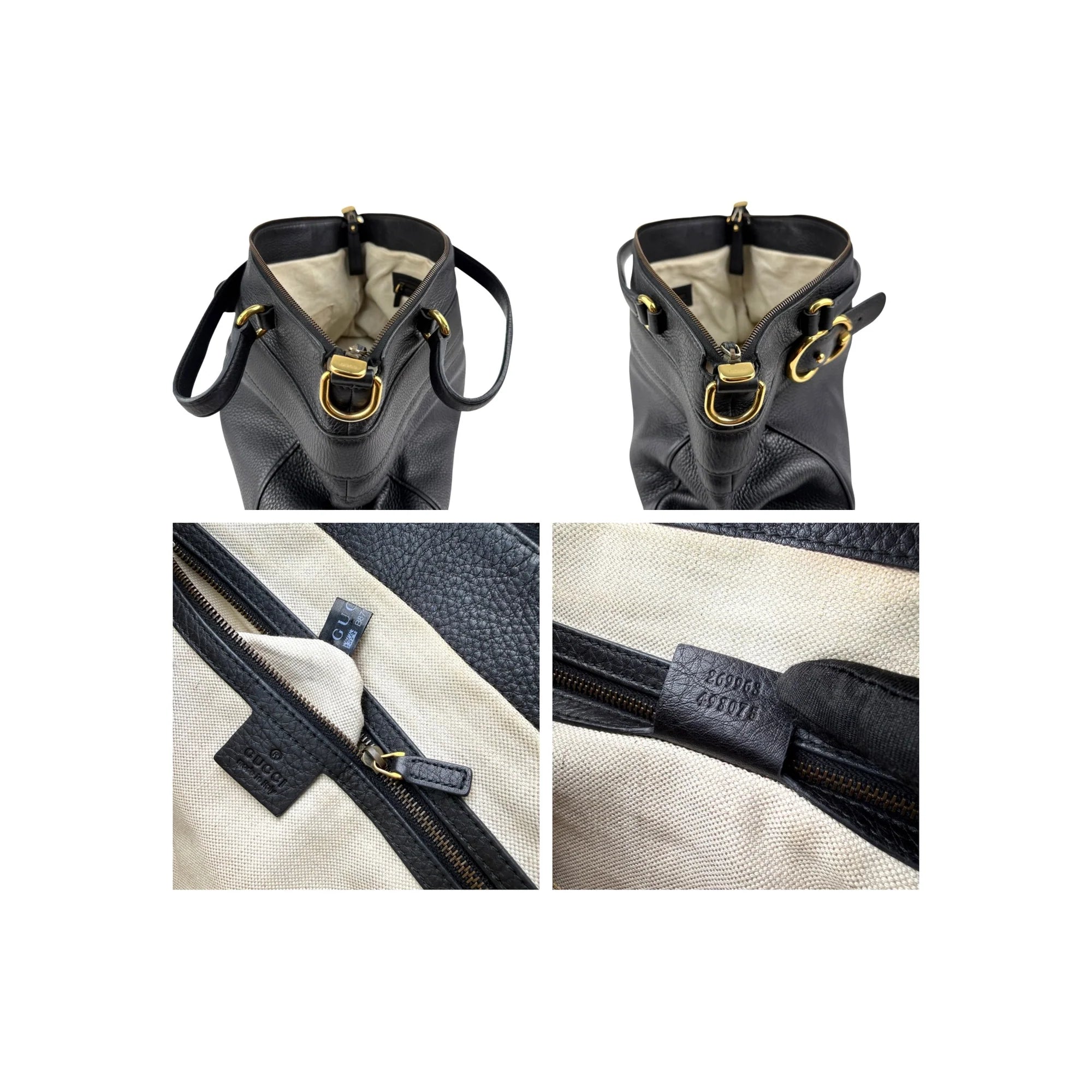 Gucci Black Pebbled Leather Medium Ride Top Handle Bag