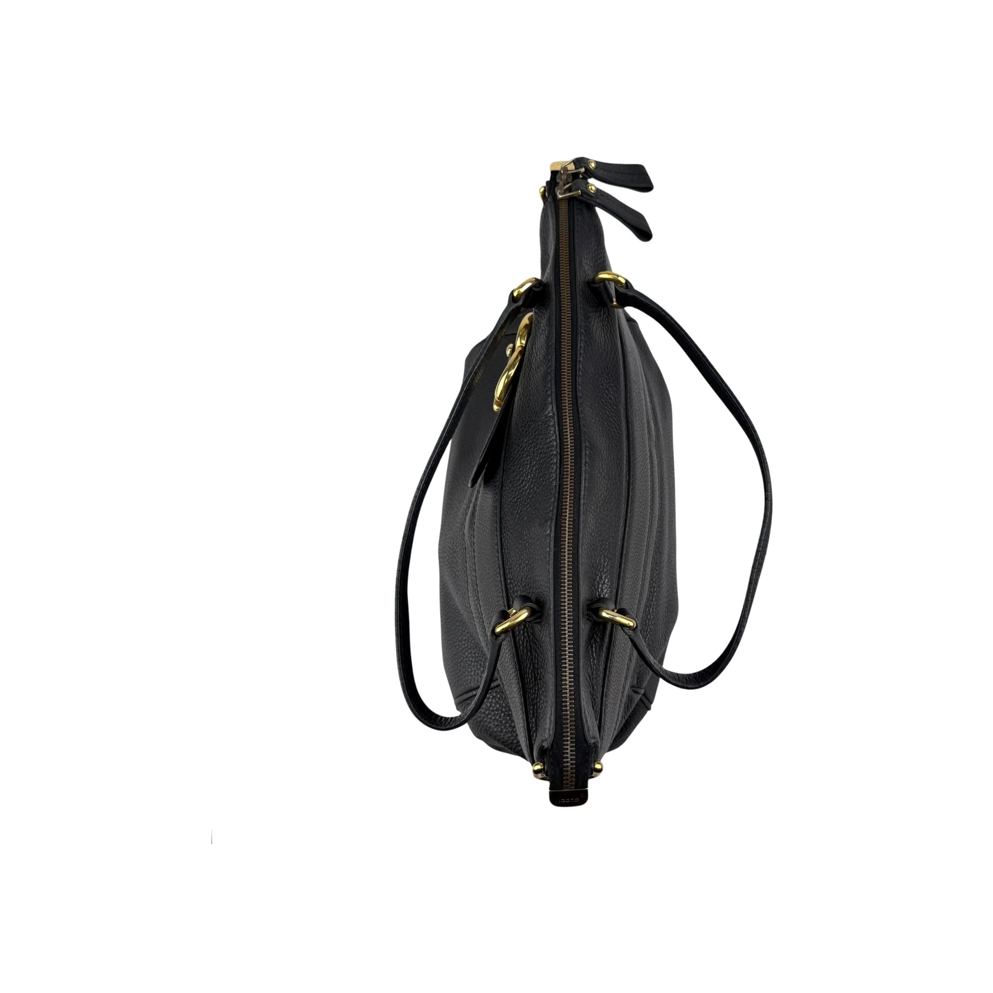 Gucci Black Pebbled Leather Medium Ride Top Handle Bag