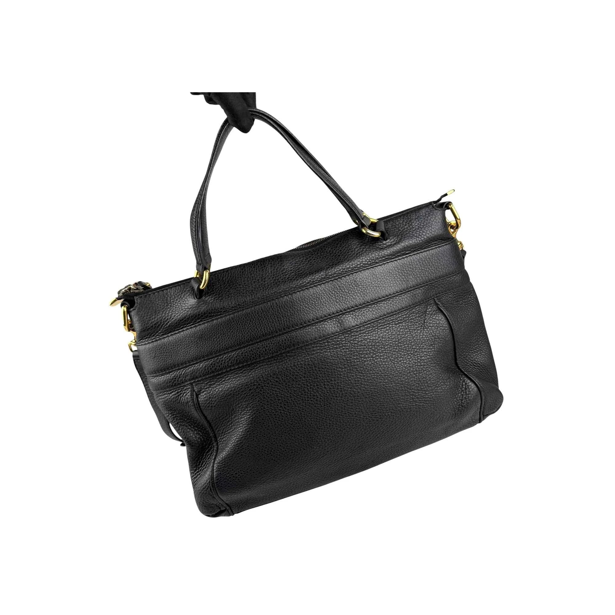 Gucci Black Pebbled Leather Medium Ride Top Handle Bag