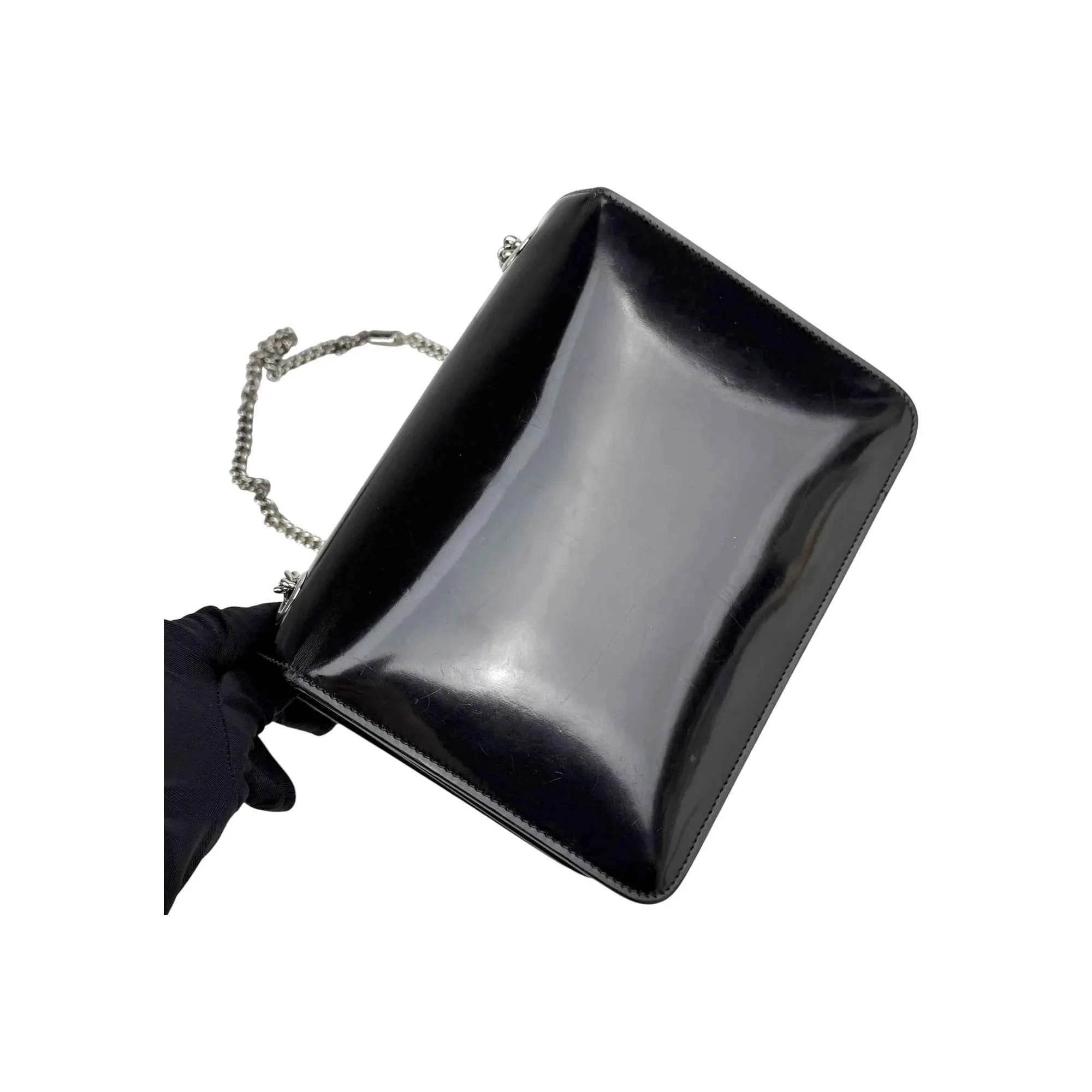 Gucci Black Polished Calfskin Leather Interlocking G Shoulder Bag