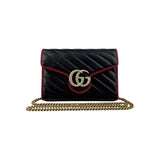Gucci Black/Red Diagonal Quilt Leather GG Marmont Torchon Wallet on Chain