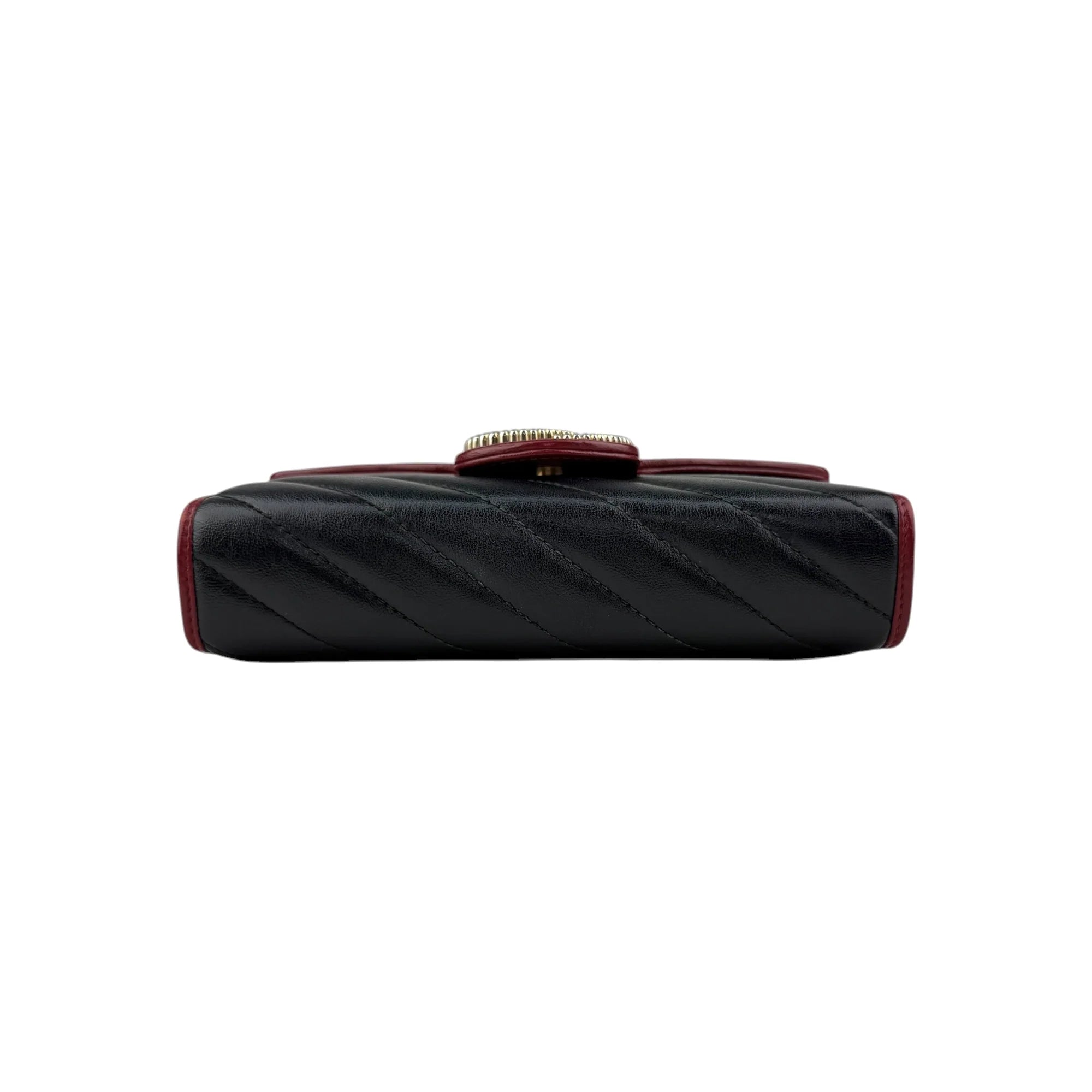 Gucci Black/Red Diagonal Quilt Leather GG Marmont Torchon Wallet on Chain