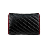 Gucci Black/Red Diagonal Quilt Leather GG Marmont Torchon Wallet on Chain