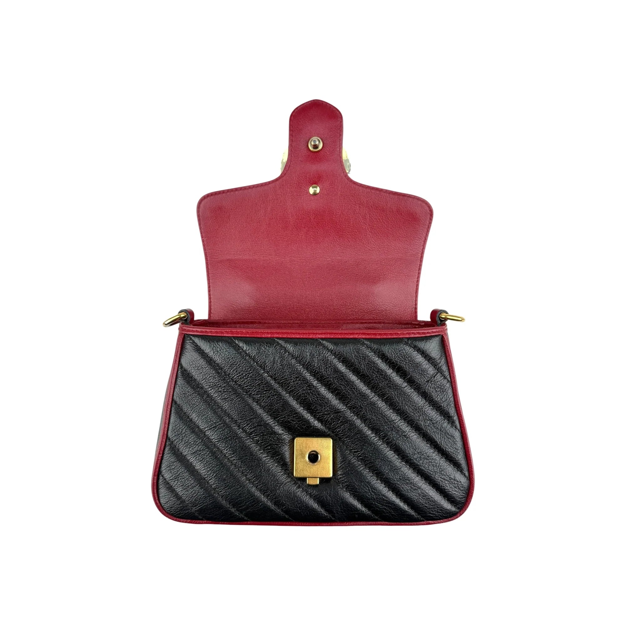 Gucci Black/Red Quilted Leather Marmont Mini Torchon Top Handle Crossbody Bag