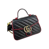 Gucci Black/Red Quilted Leather Marmont Mini Torchon Top Handle Crossbody Bag