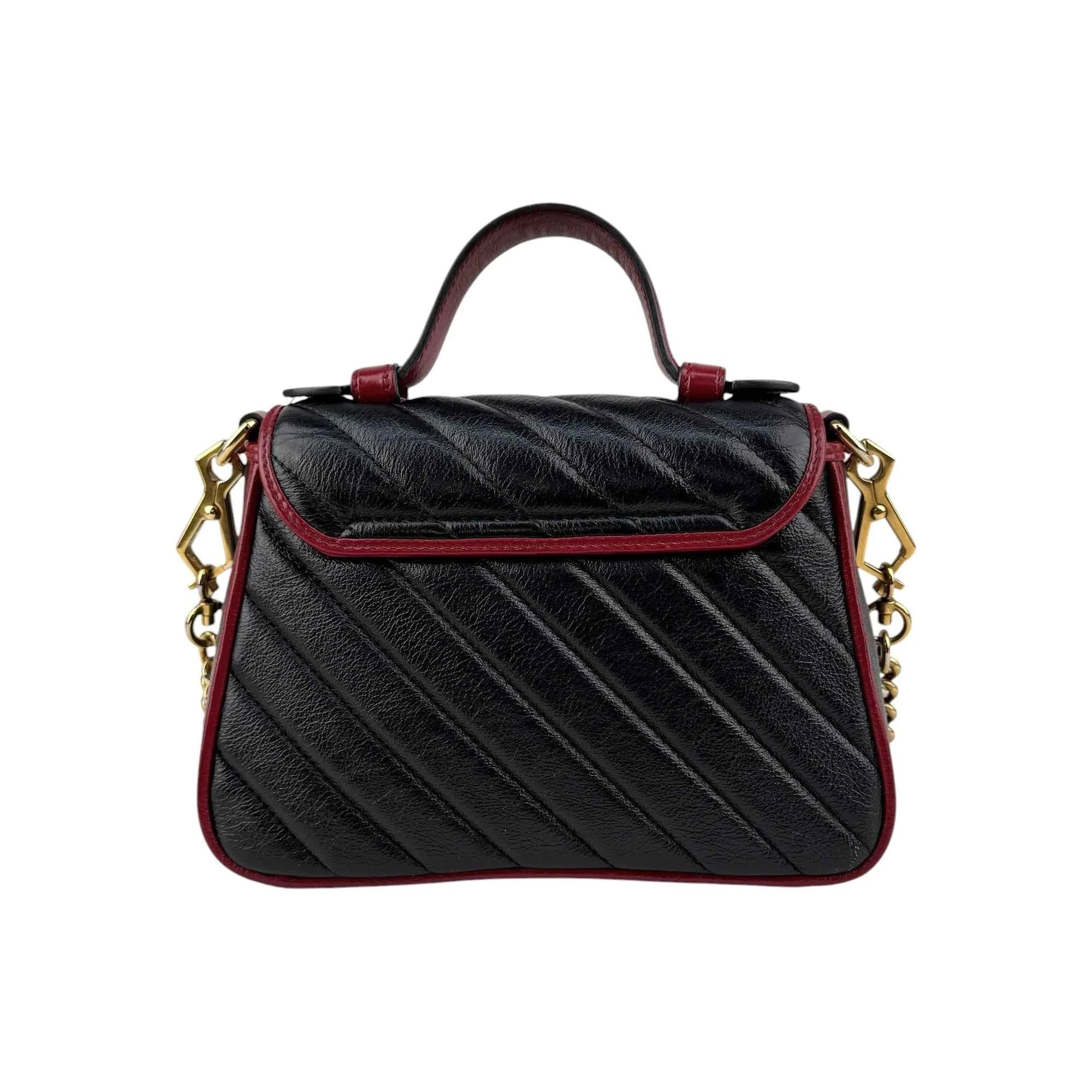 Gucci Black/Red Quilted Leather Marmont Mini Torchon Top Handle Crossbody Bag