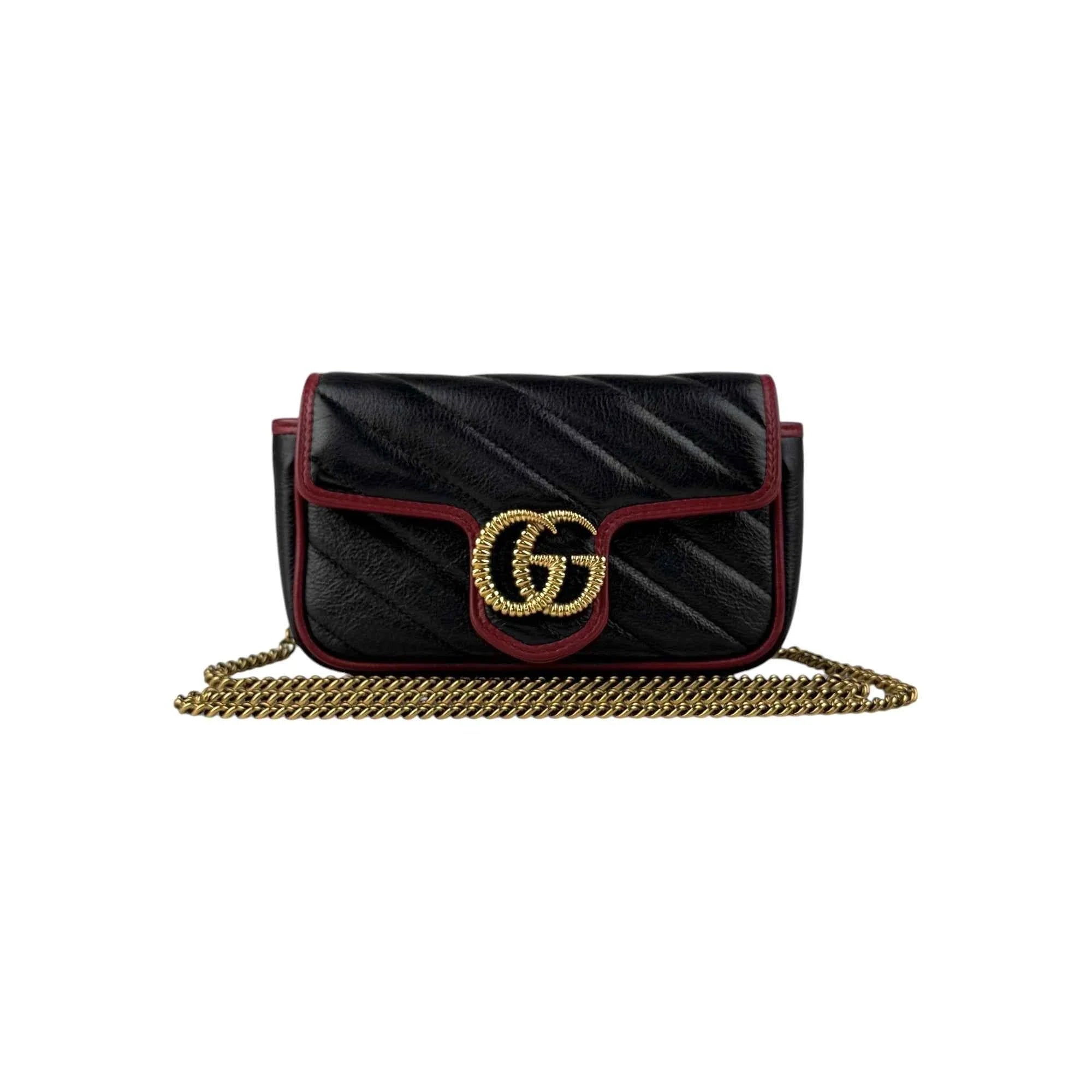 Gucci Black/Red Quilted Leather Marmont Torchon Mini Chain Wallet Crossbody bag