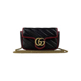 Gucci Black/Red Quilted Leather Marmont Torchon Mini Chain Wallet Crossbody bag