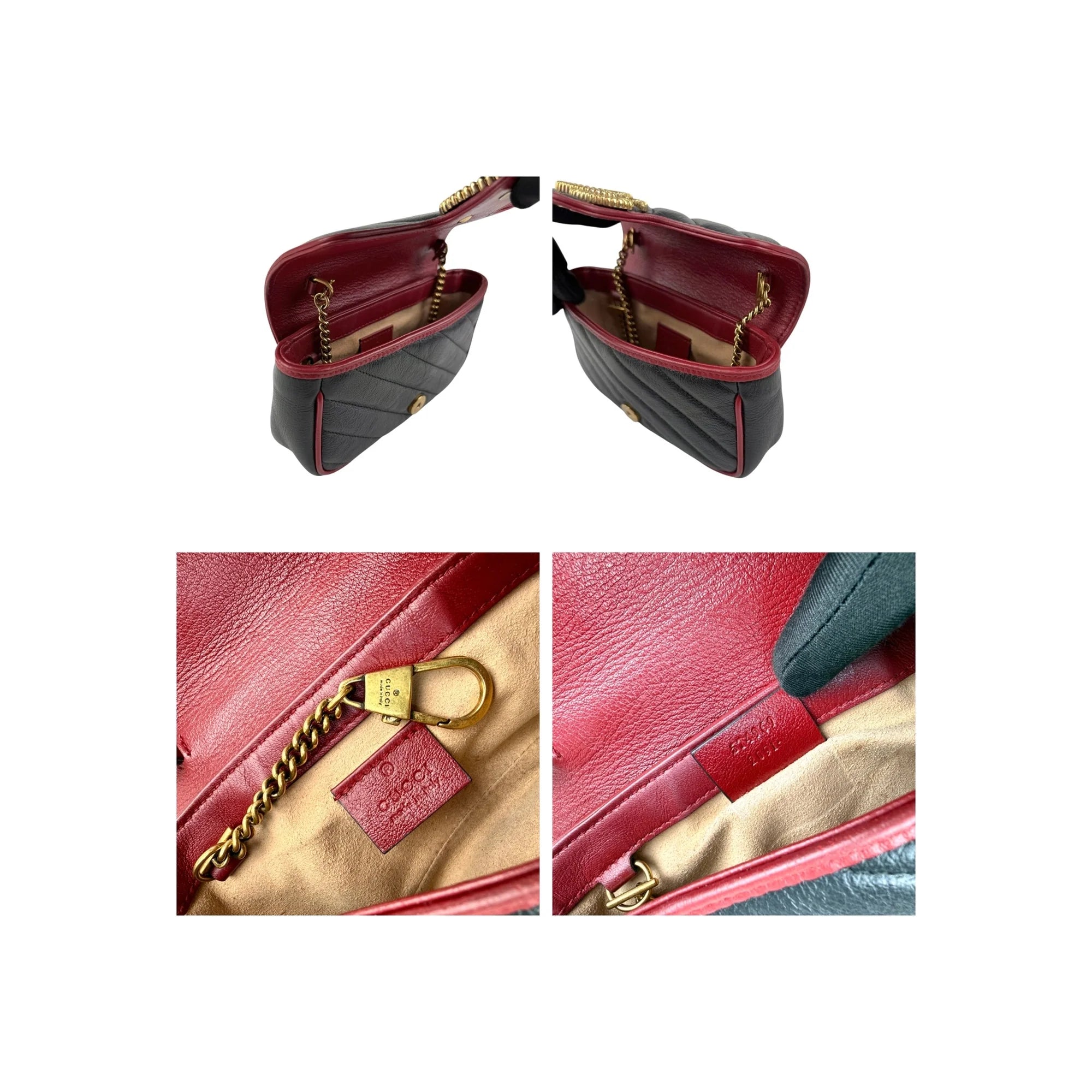 Gucci Black/Red Quilted Leather Marmont Torchon Mini Chain Wallet Crossbody bag