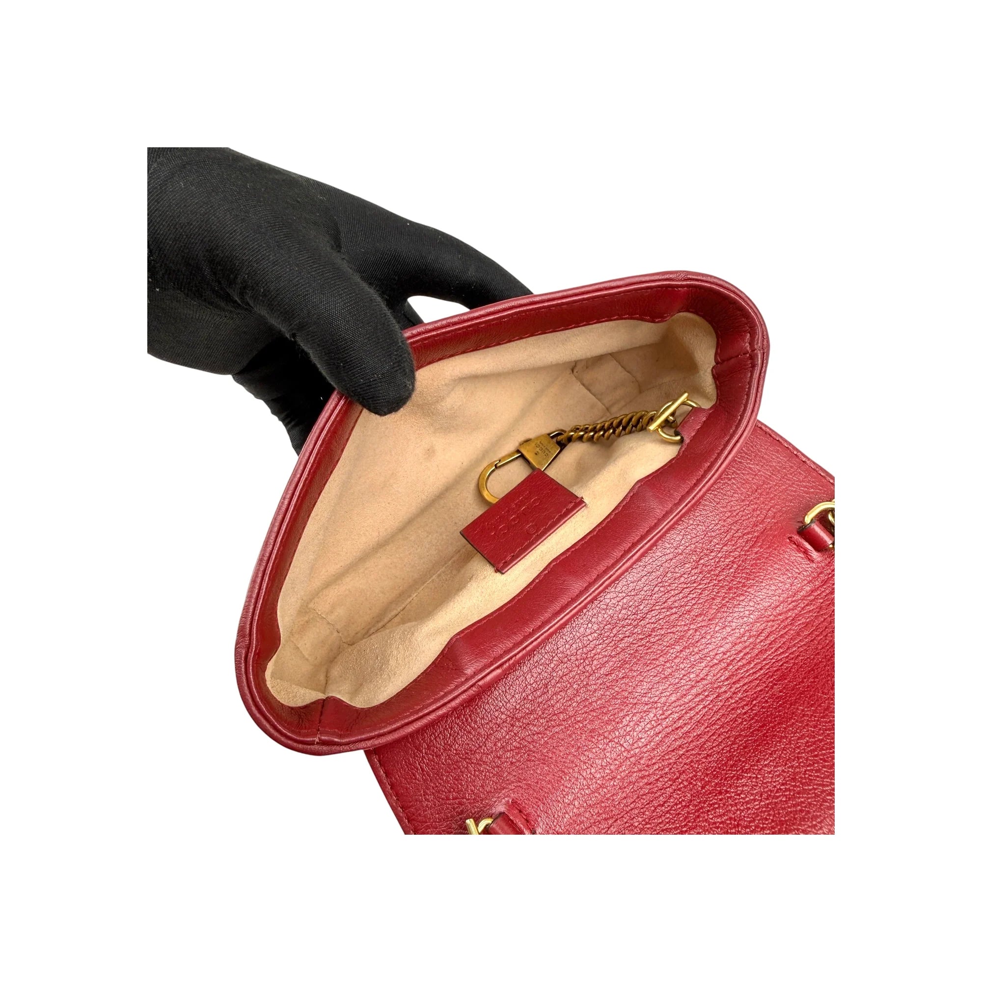 Gucci Black/Red Quilted Leather Marmont Torchon Mini Chain Wallet Crossbody bag