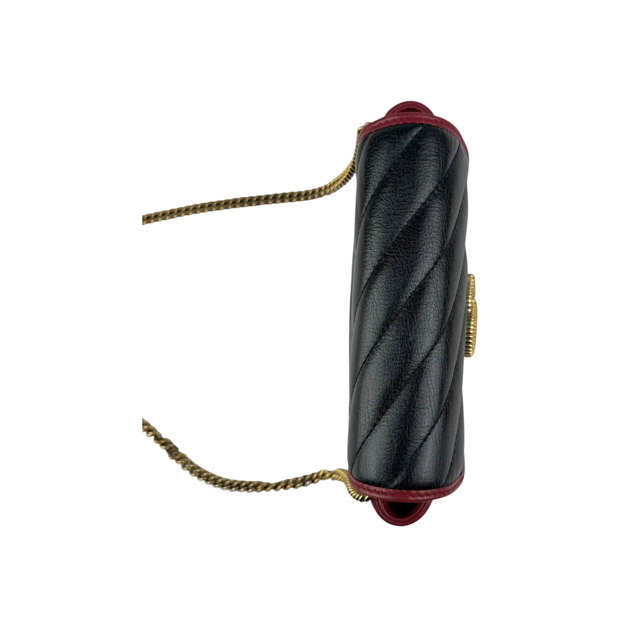 Gucci Black/Red Quilted Leather Marmont Torchon Mini Chain Wallet Crossbody bag