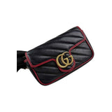 Gucci Black/Red Quilted Leather Marmont Torchon Mini Chain Wallet Crossbody bag