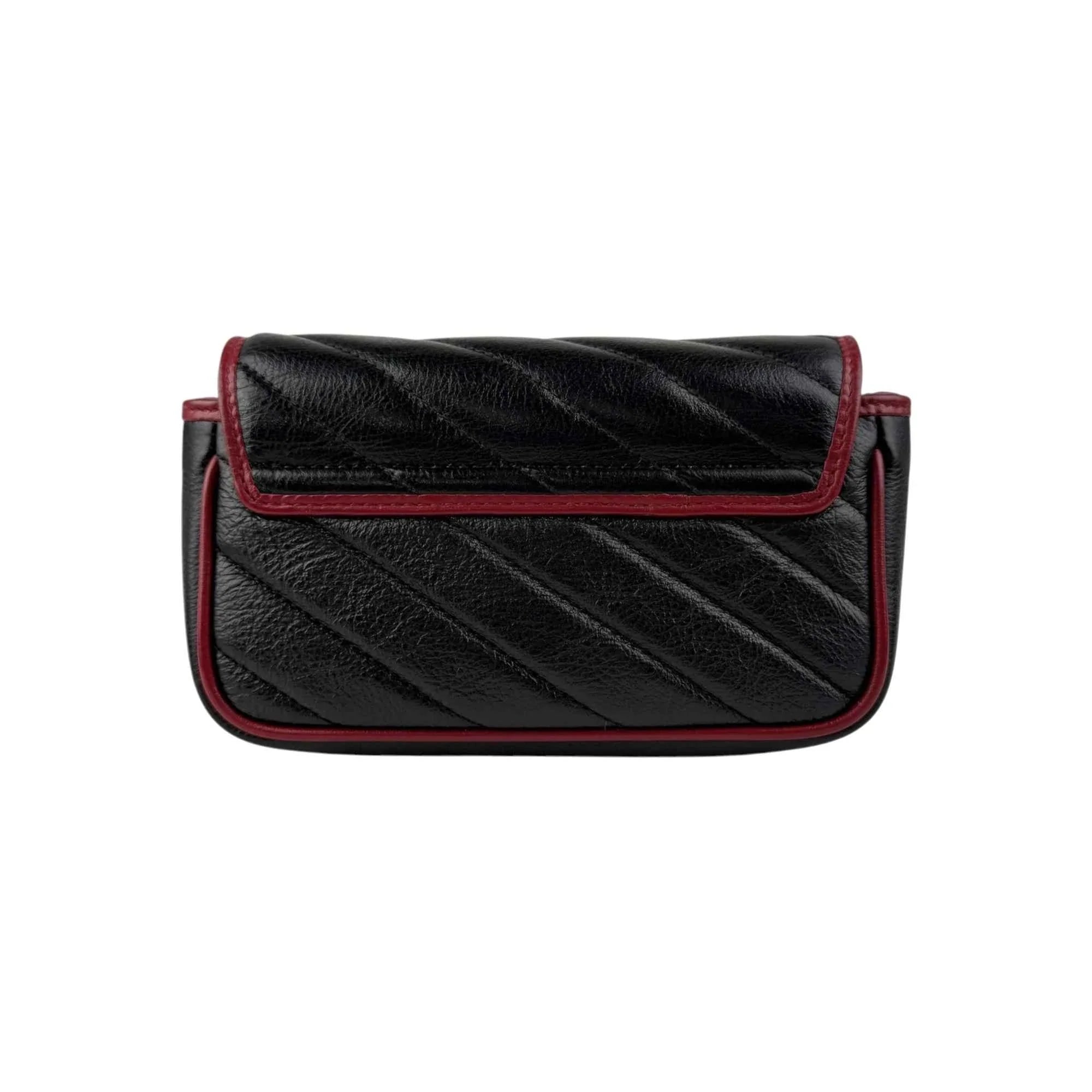 Gucci Black/Red Quilted Leather Marmont Torchon Mini Chain Wallet Crossbody bag