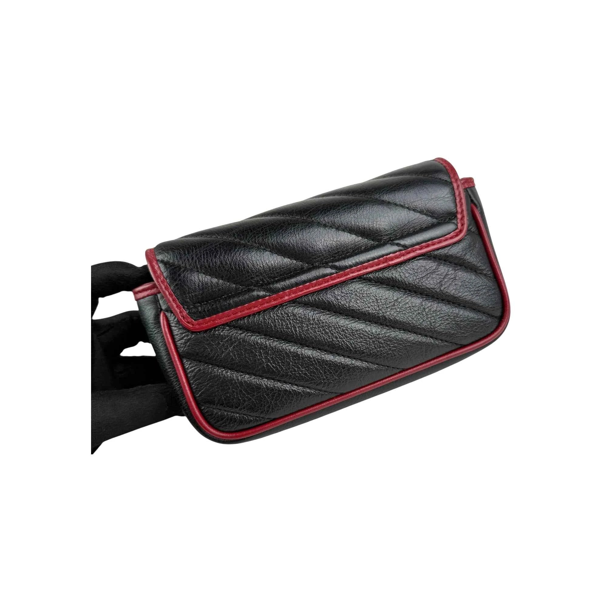 Gucci Black/Red Quilted Leather Marmont Torchon Mini Chain Wallet Crossbody bag