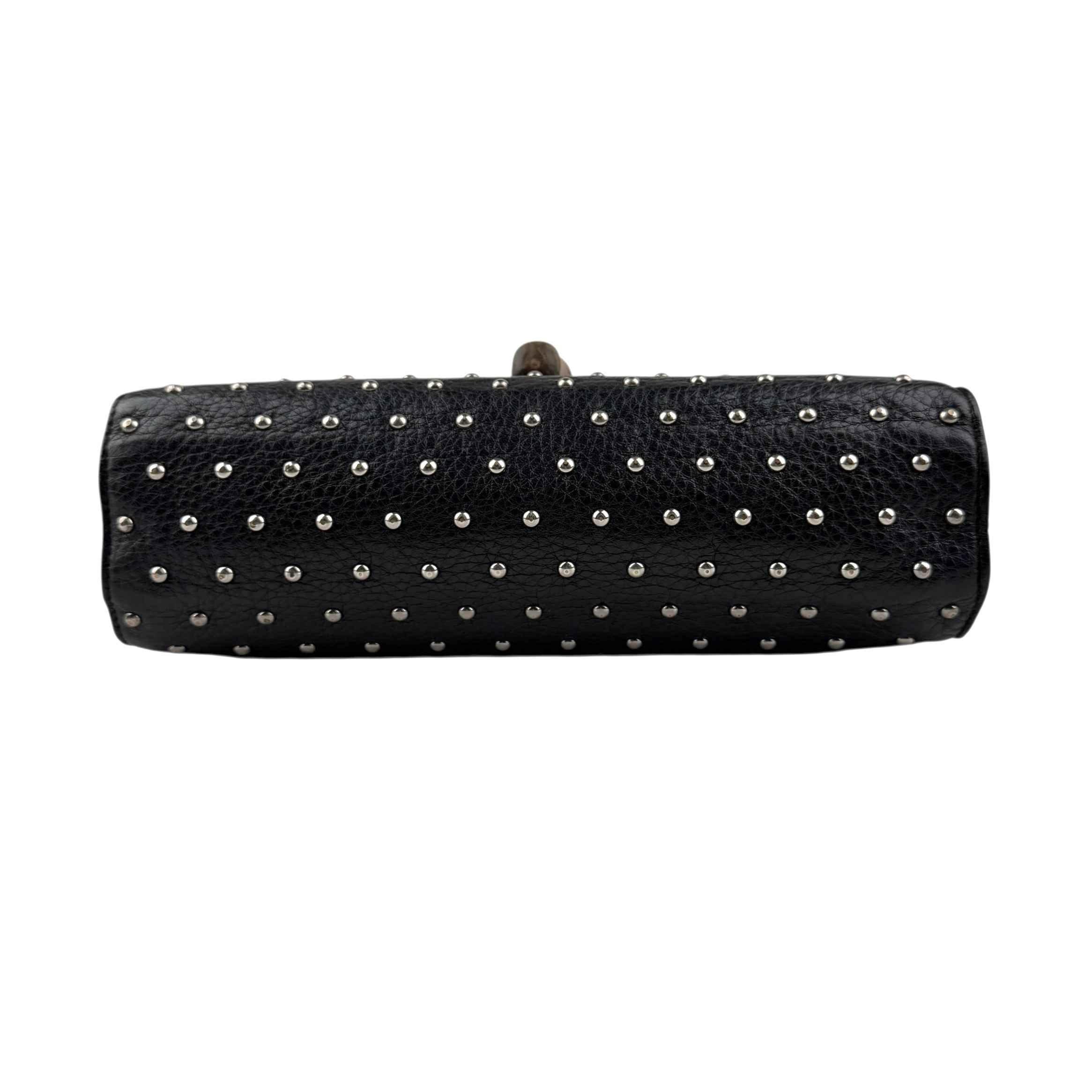 Gucci Black Studded Leather Miss Bamboo Shoulder Bag