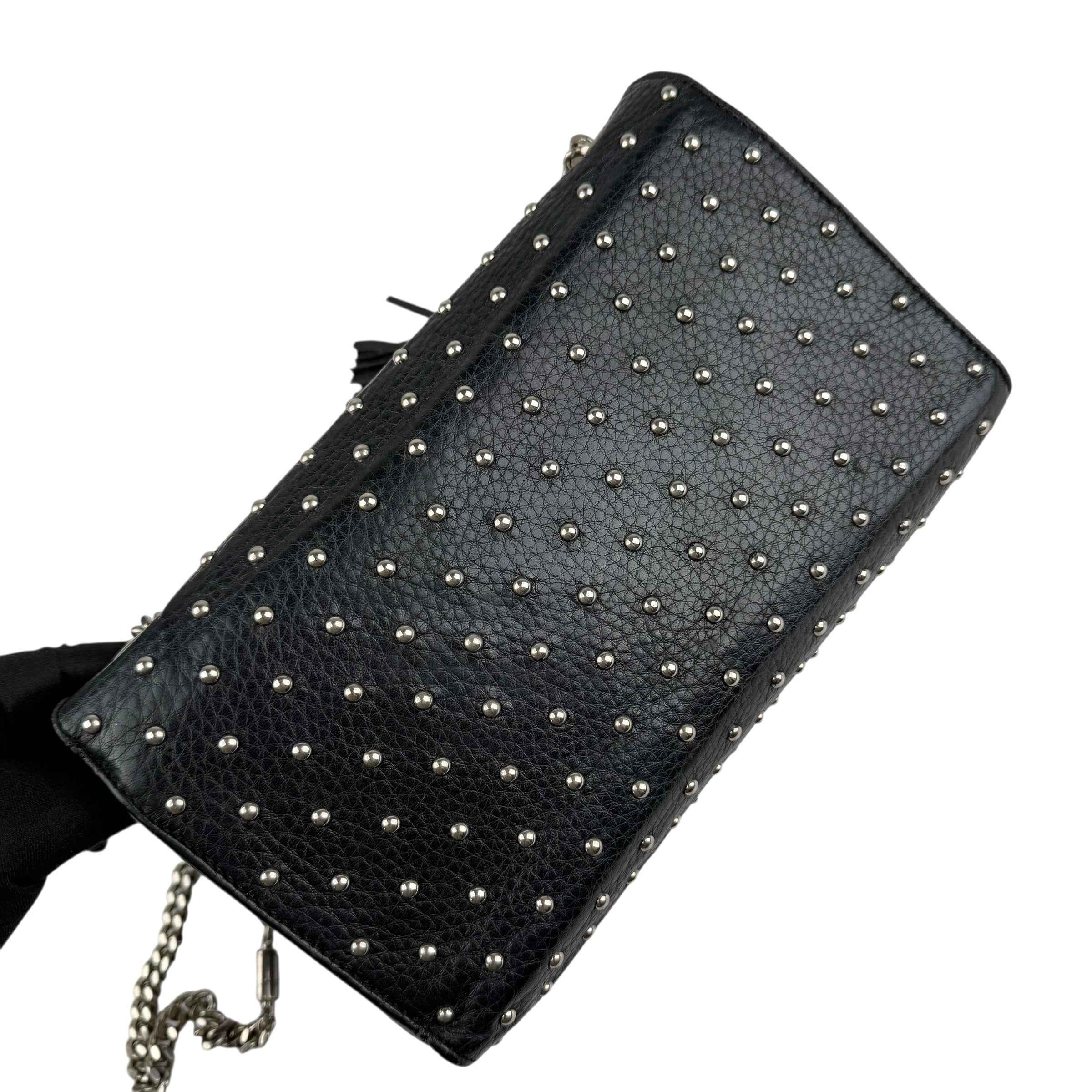 Gucci Black Studded Leather Miss Bamboo Shoulder Bag