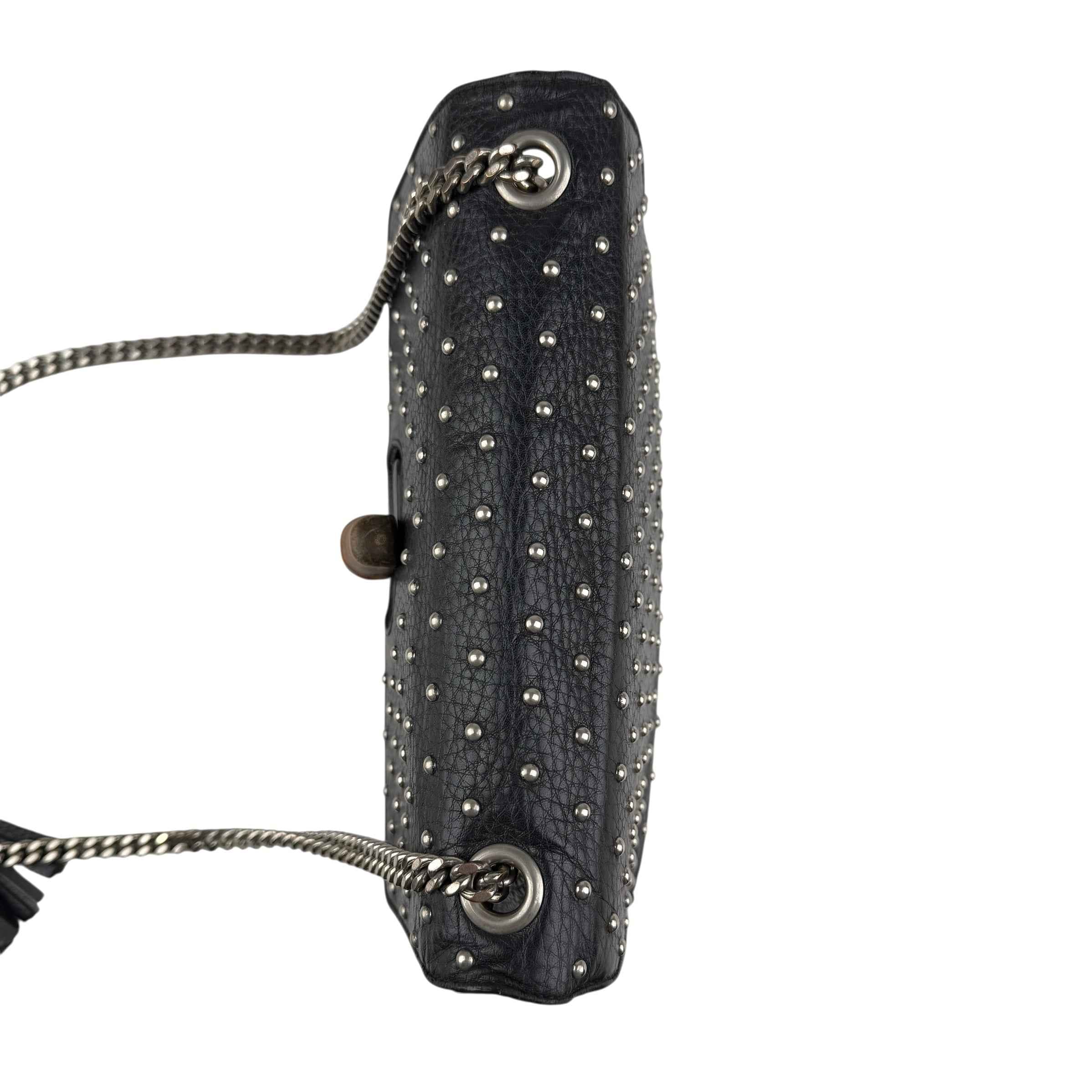Gucci Black Studded Leather Miss Bamboo Shoulder Bag