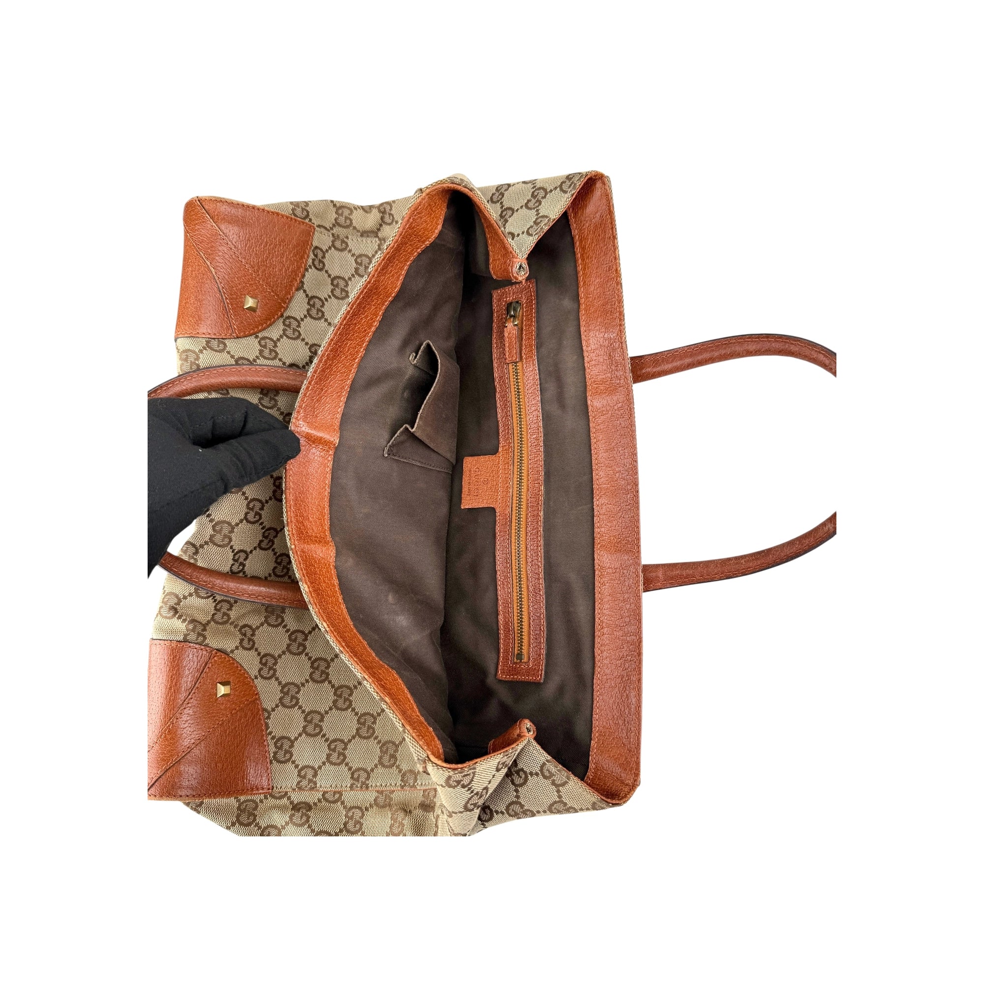 Gucci Brown/Beige GG Canvas Nailhead Tote Bag