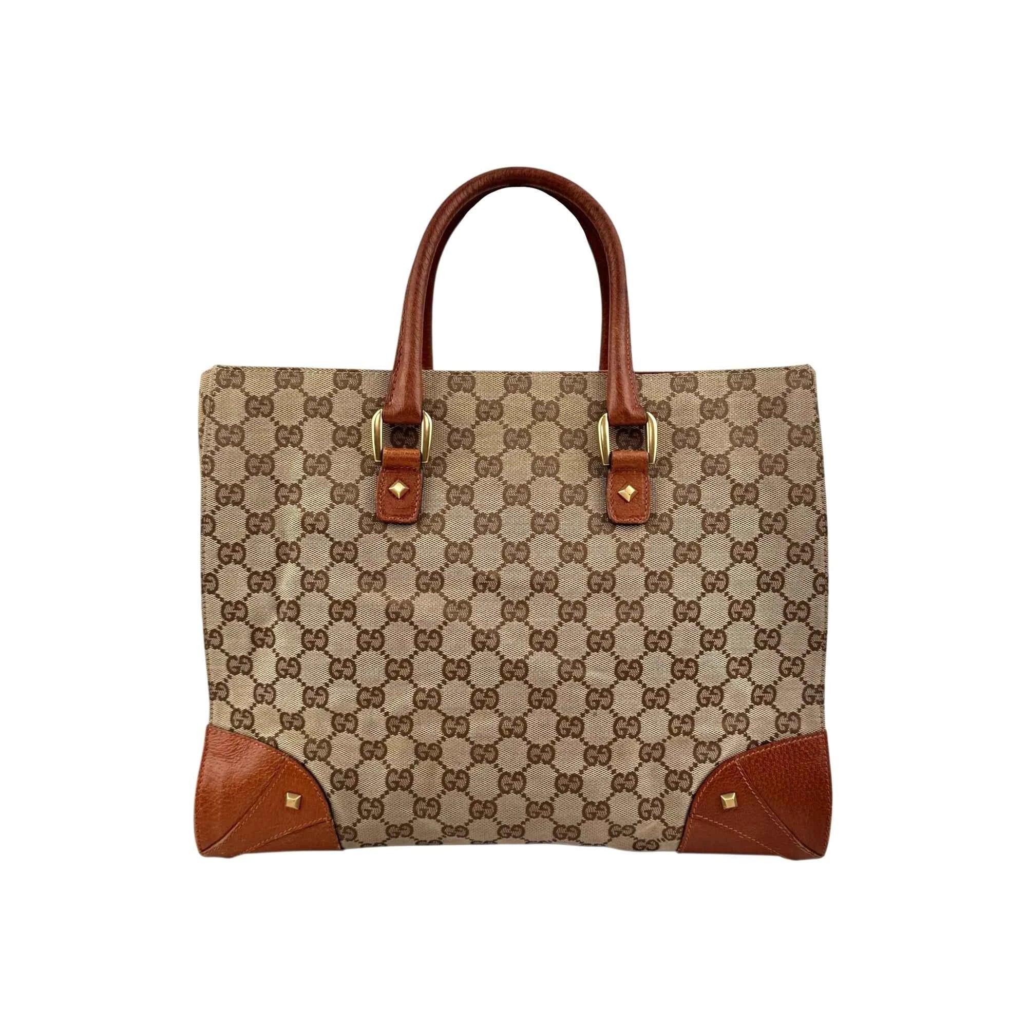 Gucci Brown/Beige GG Canvas Nailhead Tote Bag
