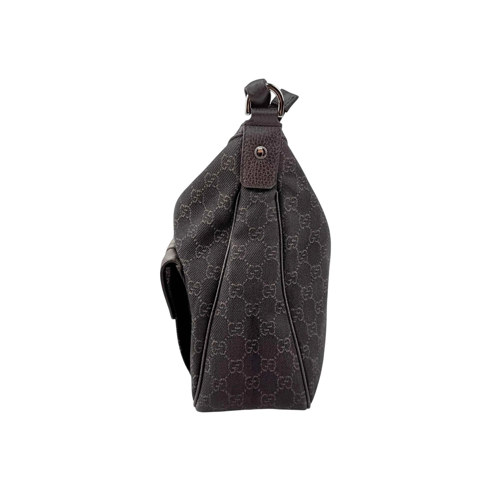 Gucci GG Canvas Brown Shoulder Bag Leather Cloth