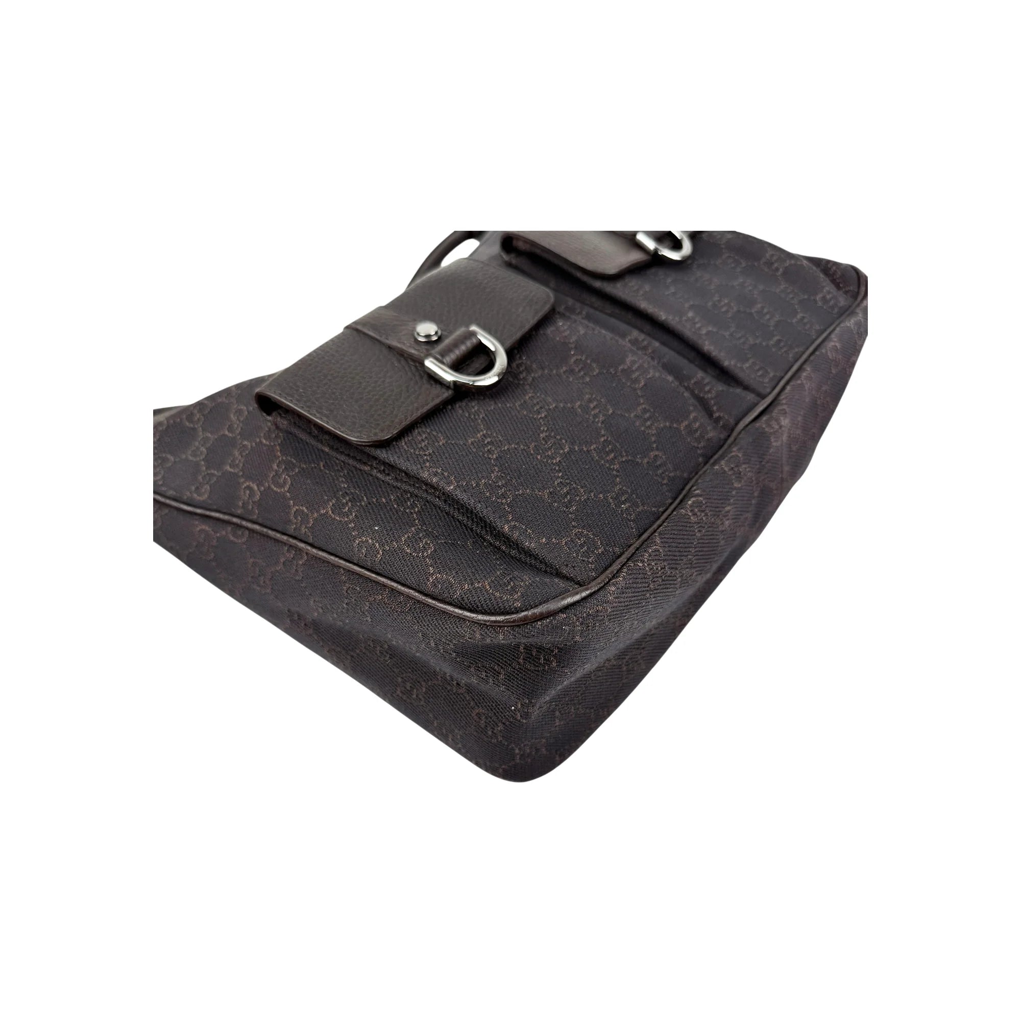Gucci GG Canvas Brown Shoulder Bag Leather Cloth