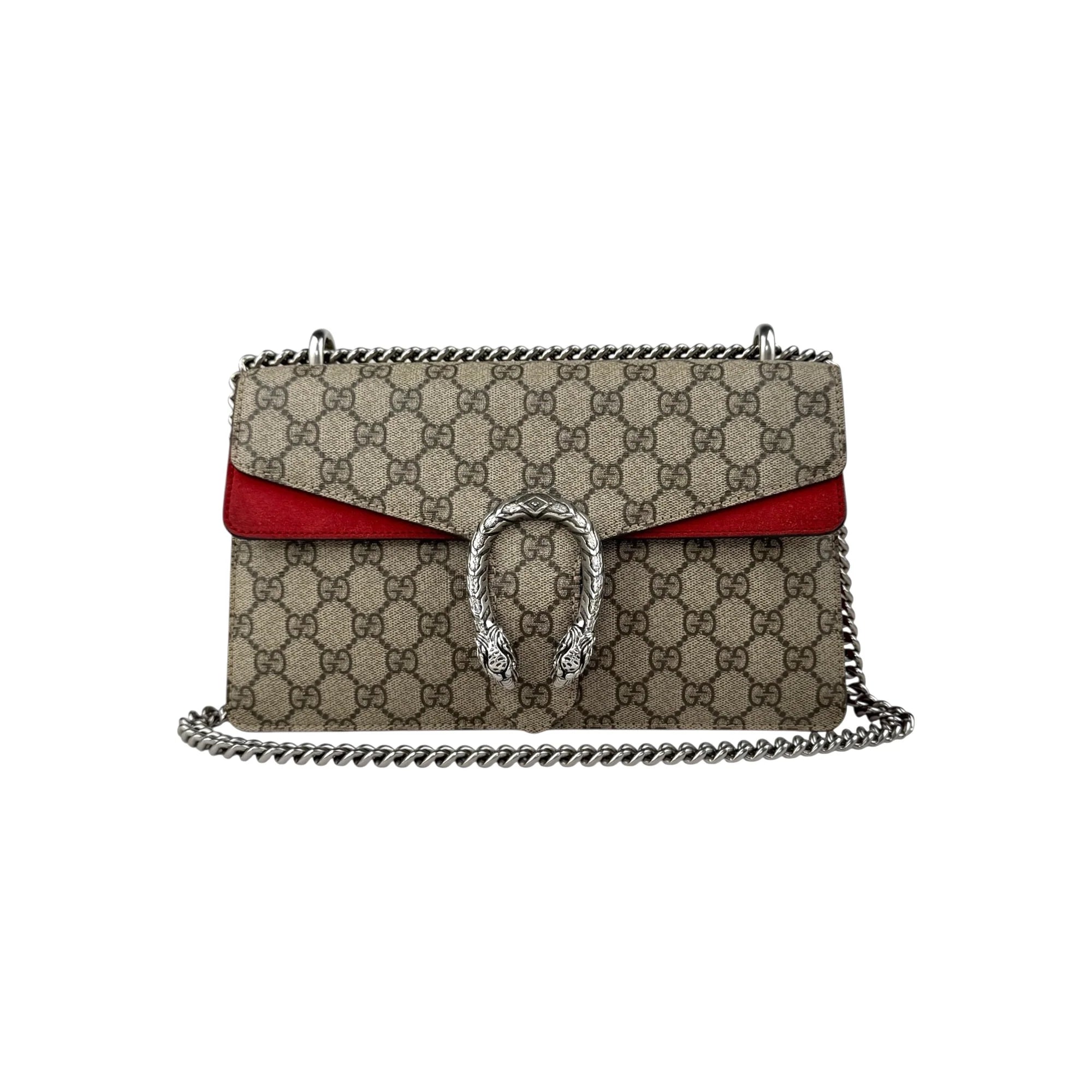 Gucci GG Supreme Red Suede Dionysus Shoulder Bag