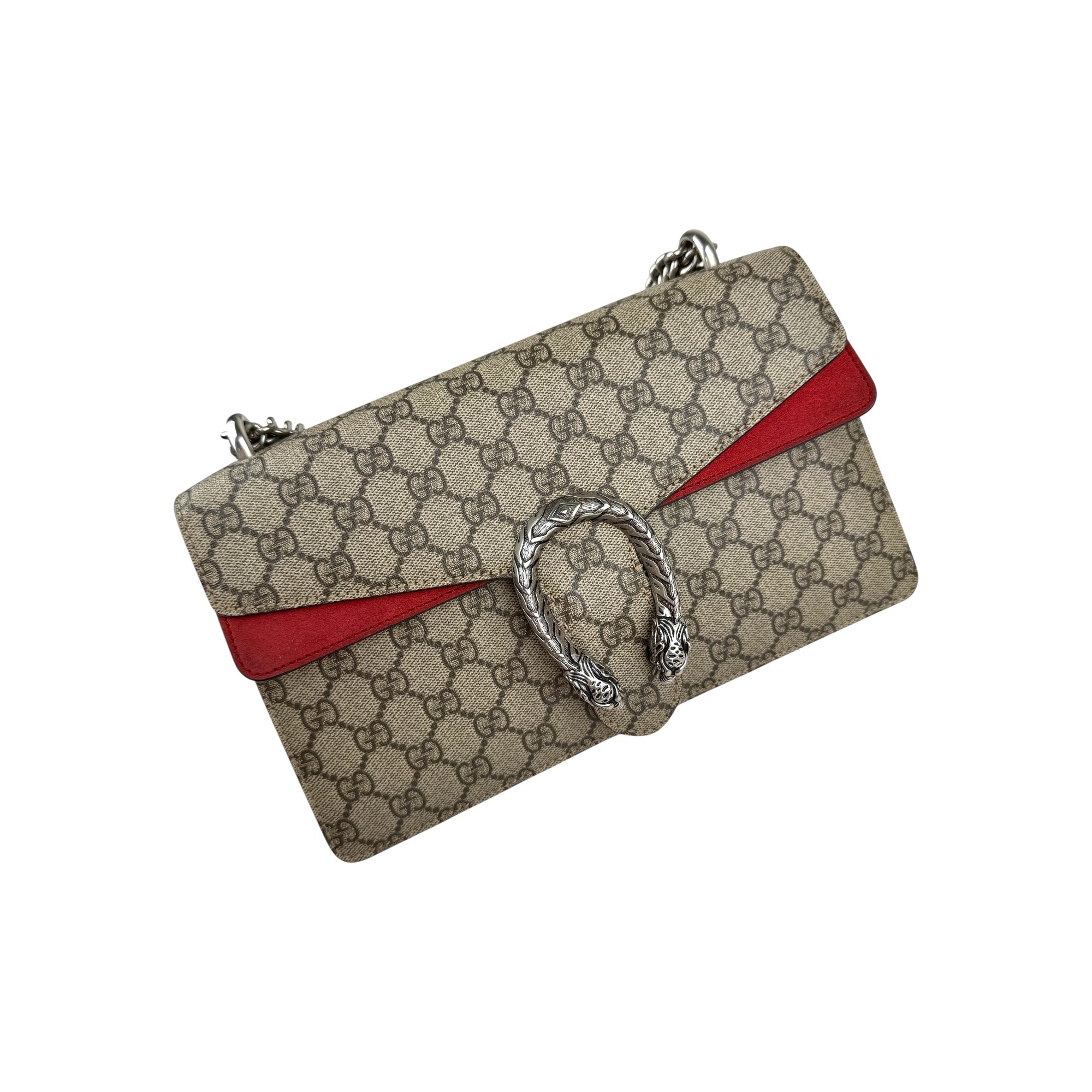 Gucci GG Supreme Red Suede Dionysus Shoulder Bag