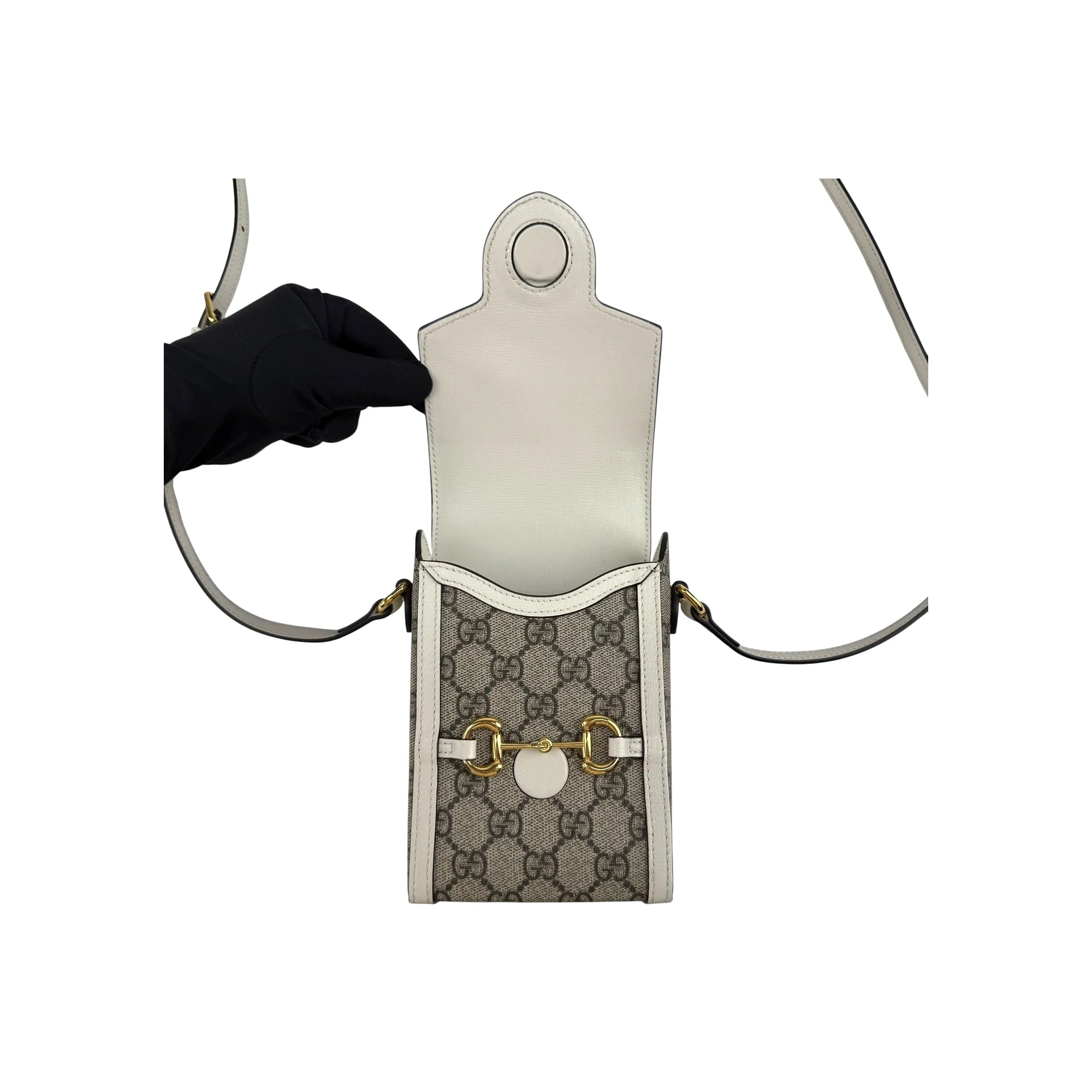Gucci Horsebit 1955 Mini Bag Phone Bag Beige and White