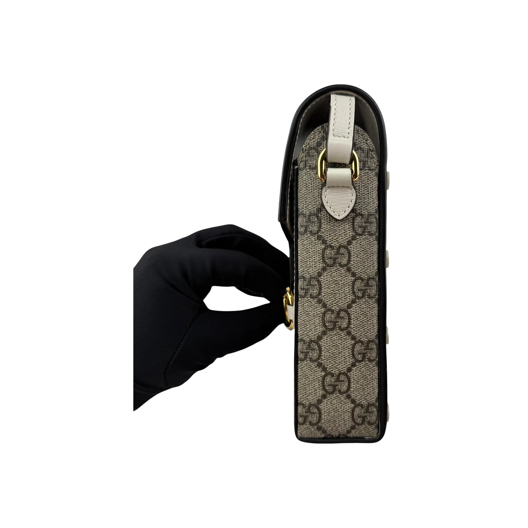 Gucci Horsebit 1955 Mini Bag Phone Bag Beige and White