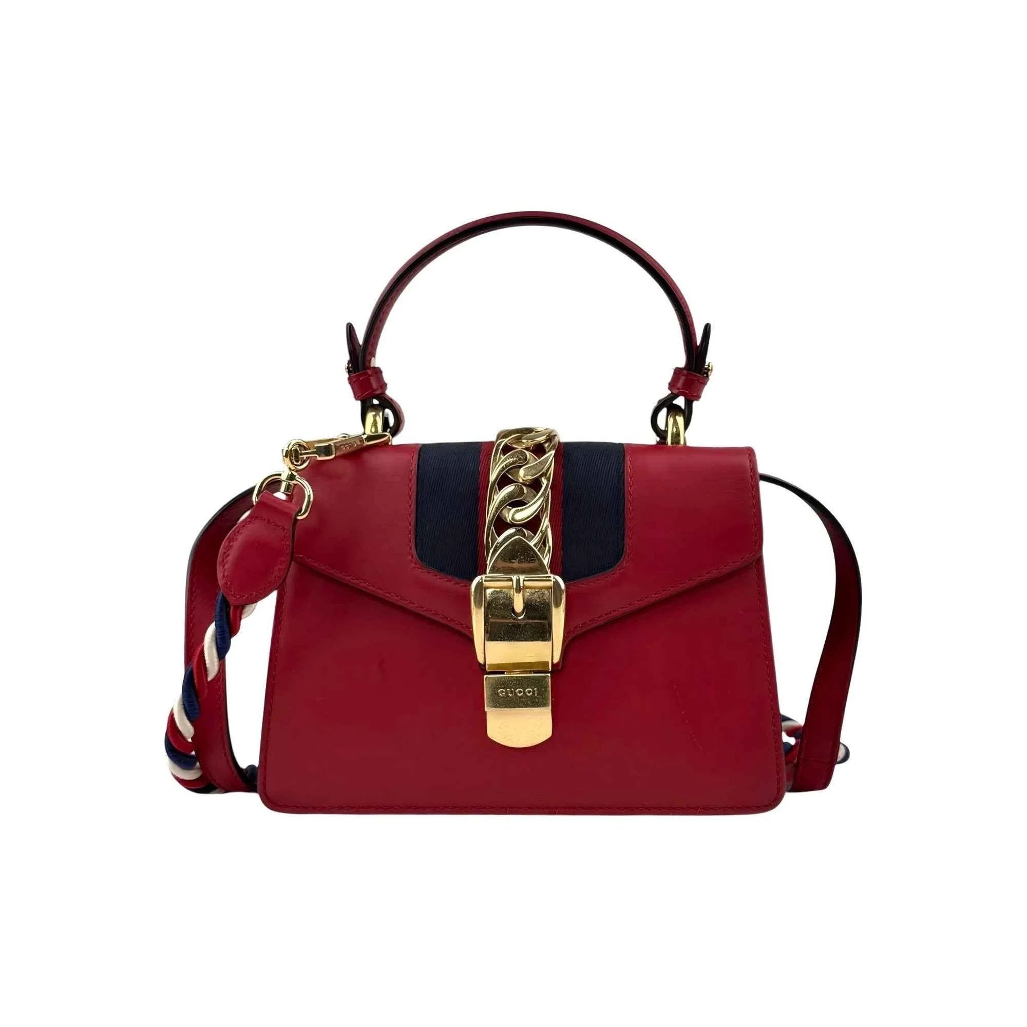 Gucci Red Calfskin Leather Small Sylvie Shoulder Bag