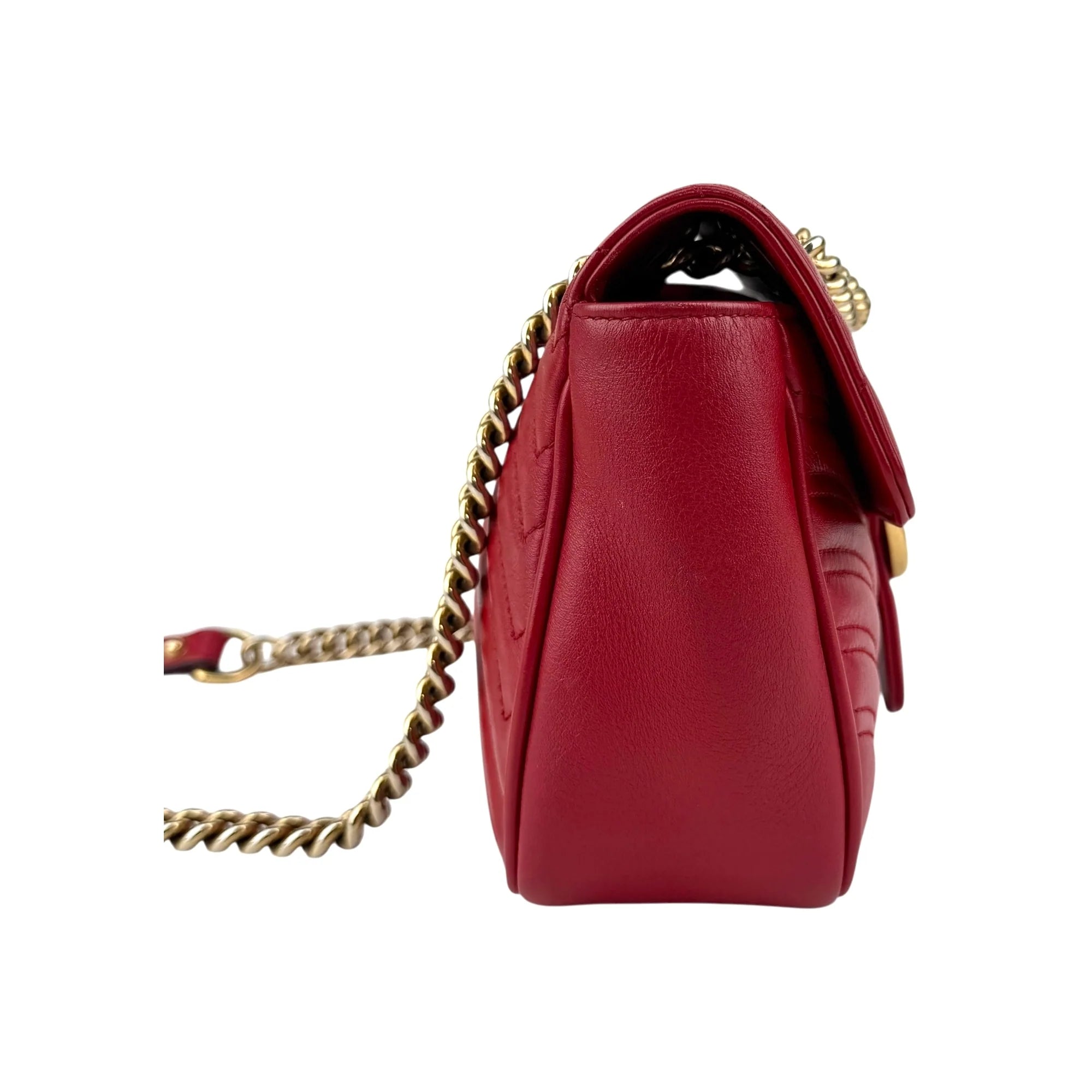 Gucci Red GG Marmont Matelasse Shoulder Bag Leather
